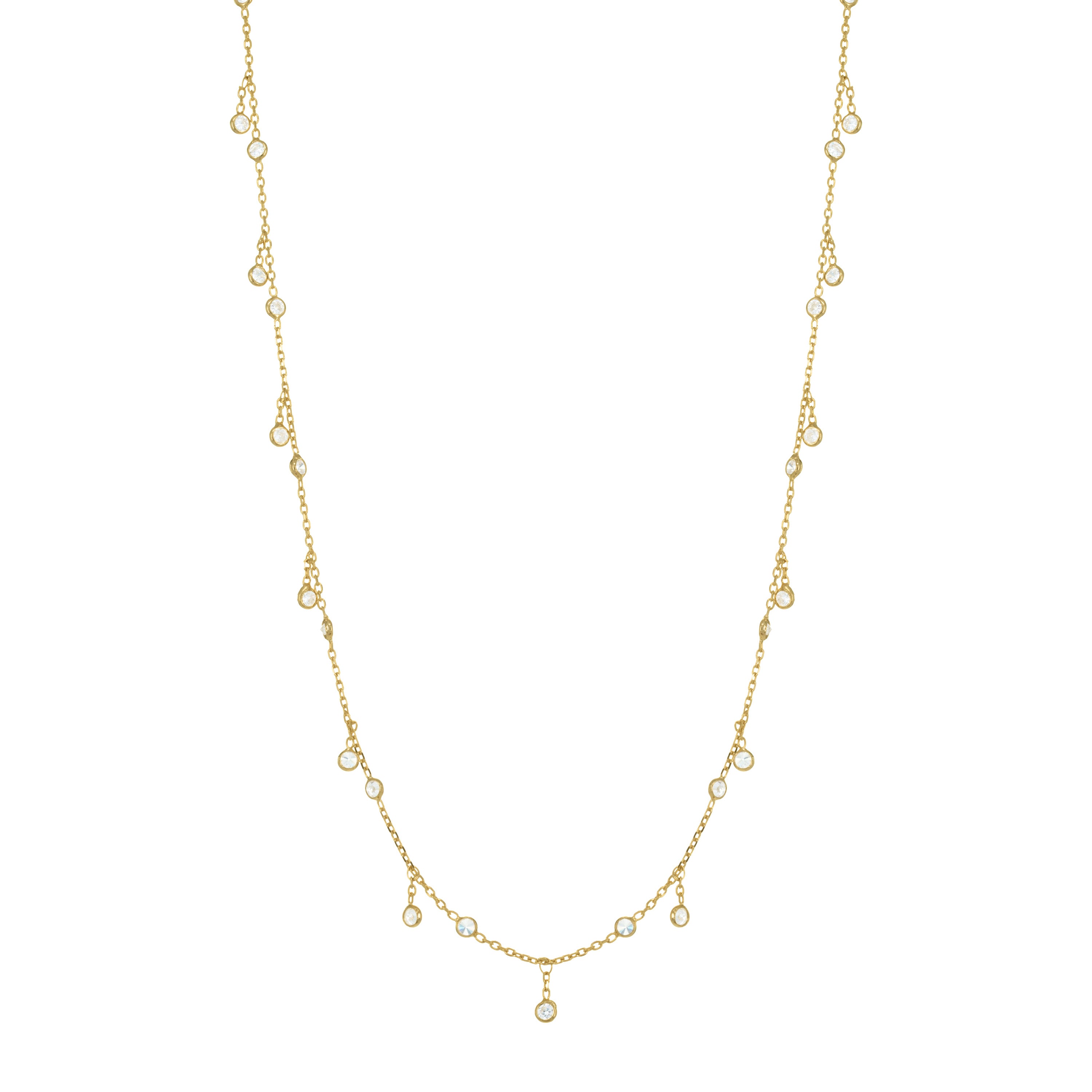 Rain Drops Dangle Long Necklace - Gold White