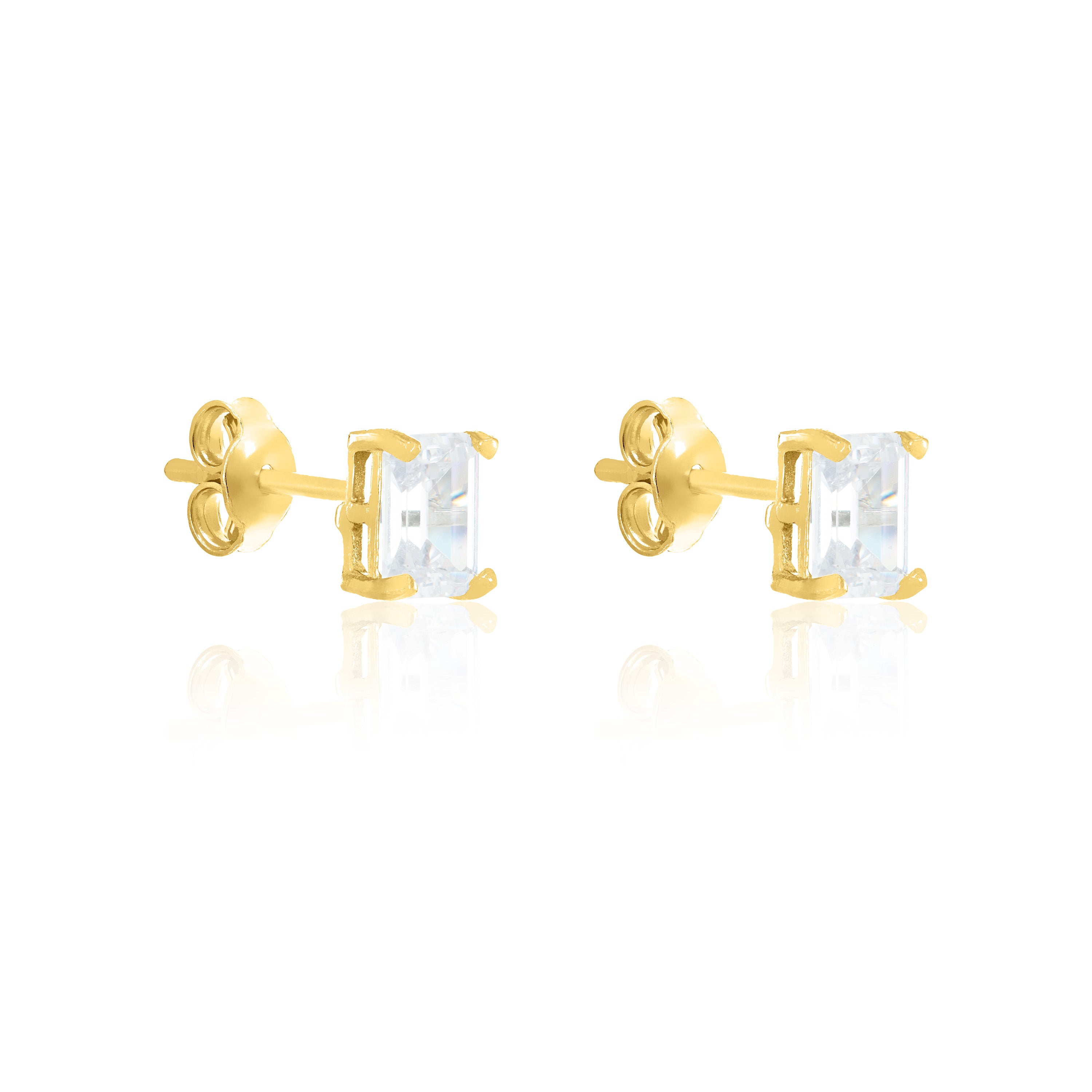 Rectangle Moissanite Stud Earrings - Gold White