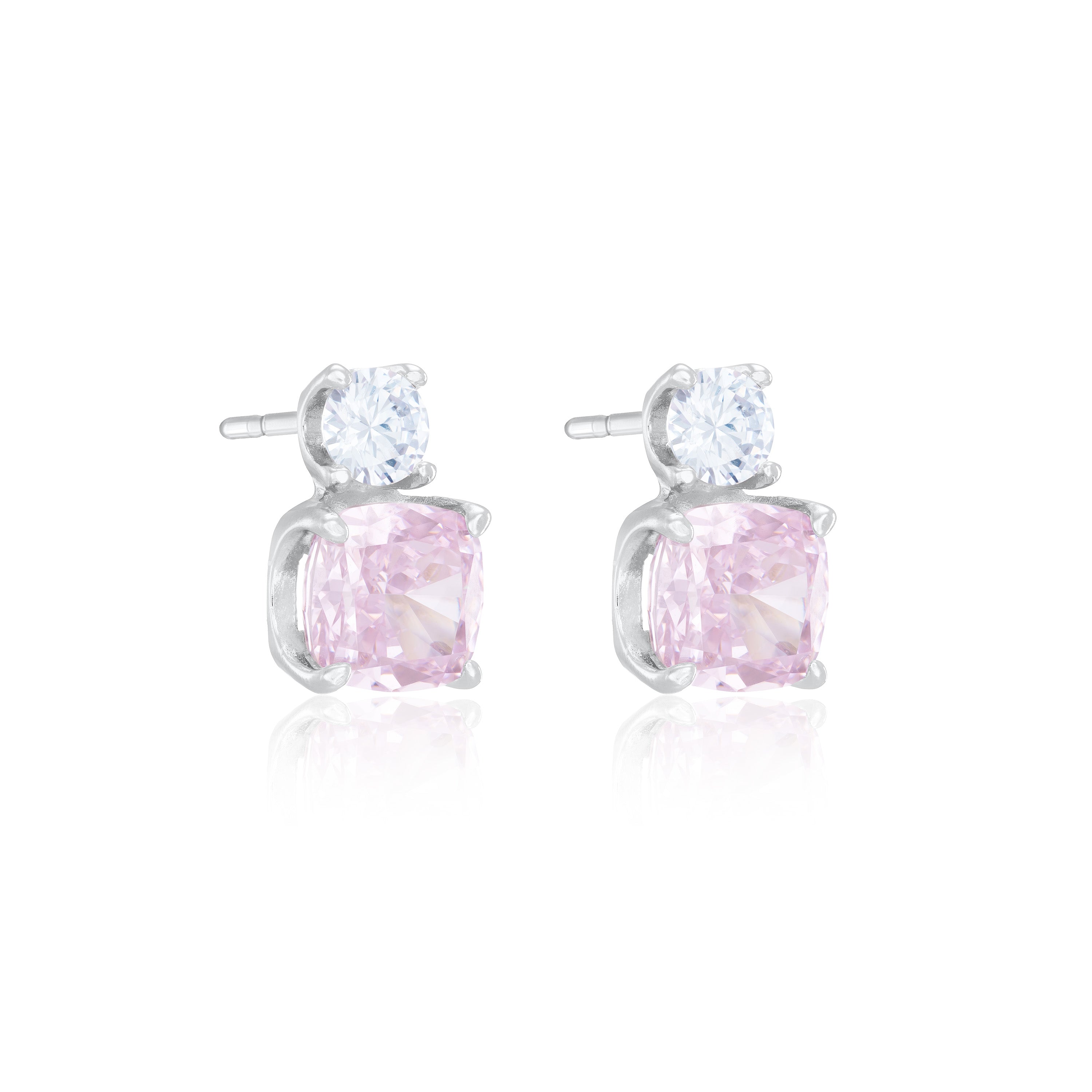 Round And Square Drop Cz Earrings