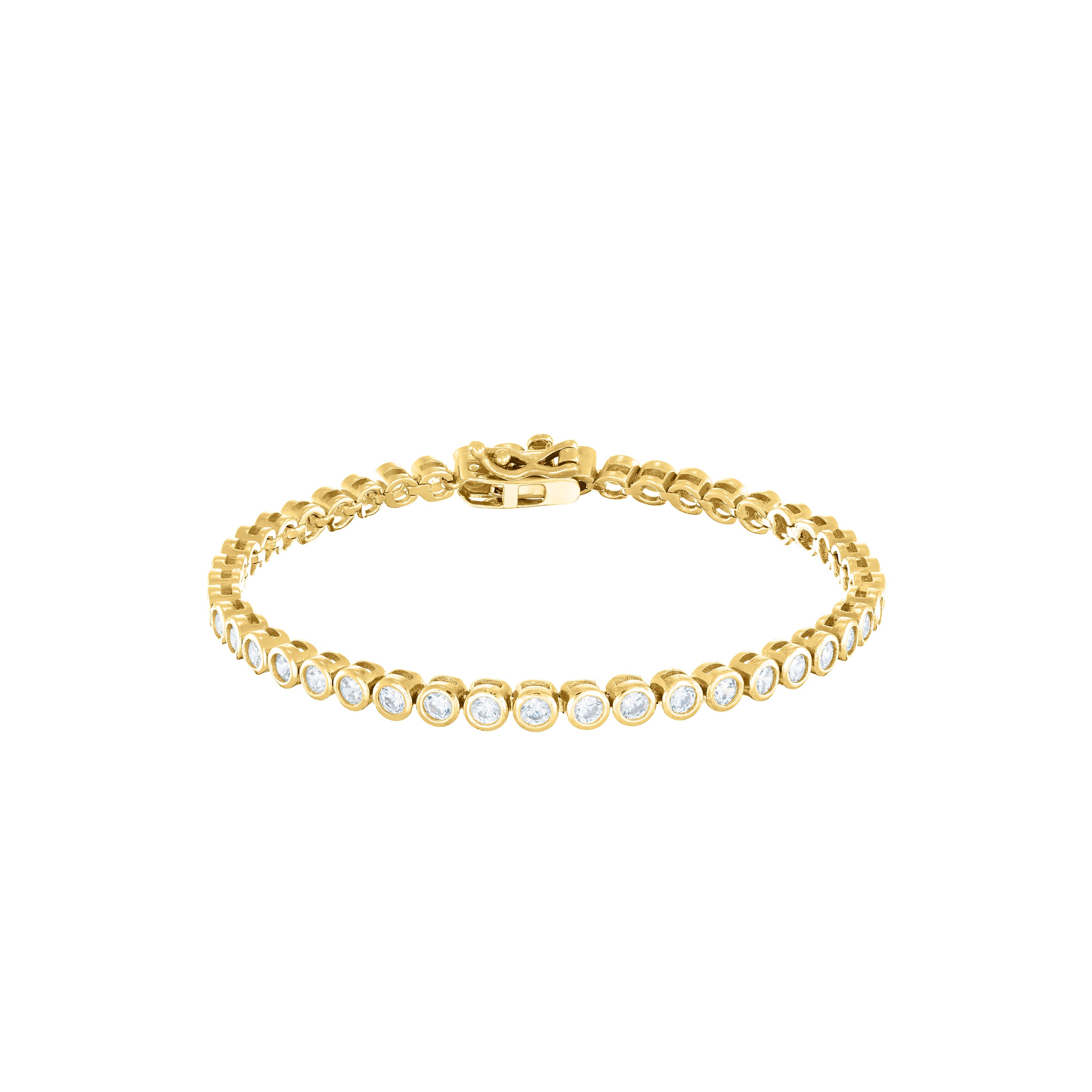 Round Bezel Cz Tennis Bracelet With Box Clasp - Gold White - 2.5mm
