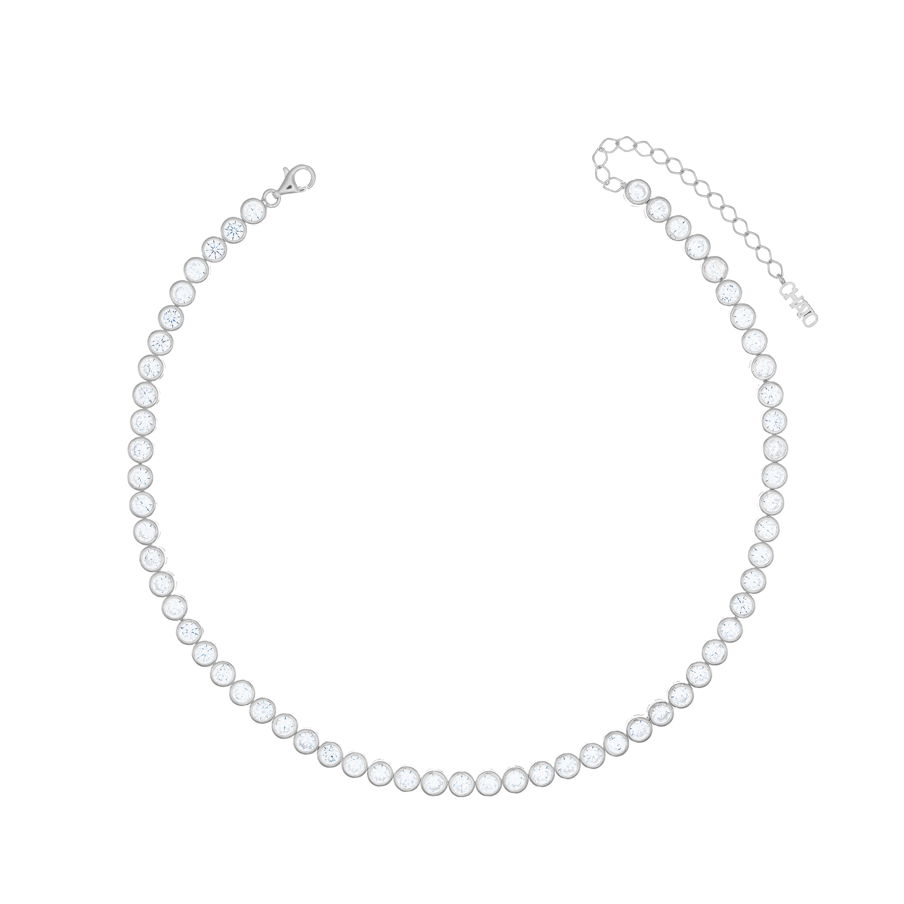 Round Cubic Zirconia Bezel Choker - Silver White - 4mm
