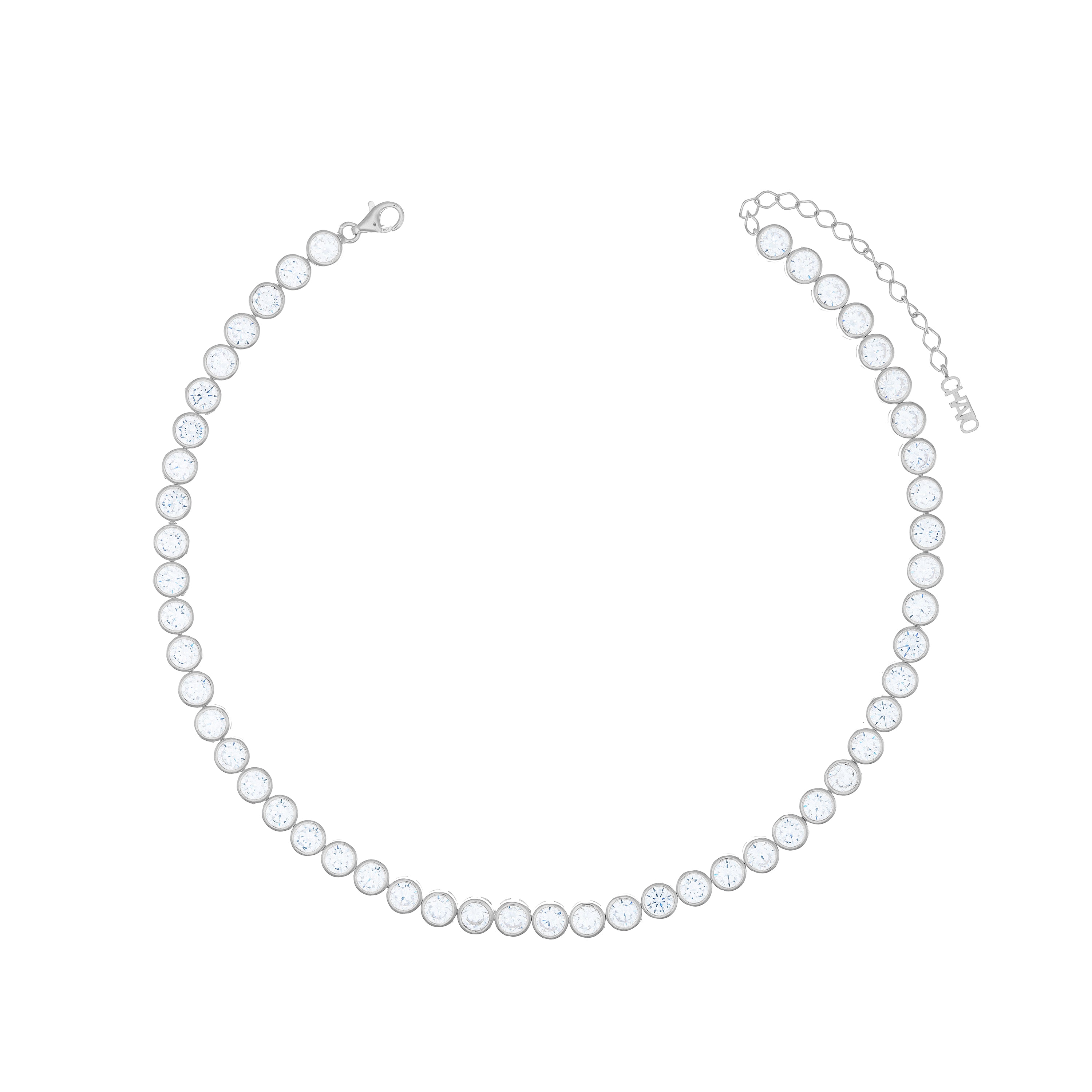 Round Cubic Zirconia Bezel Choker - Silver White - 5mm