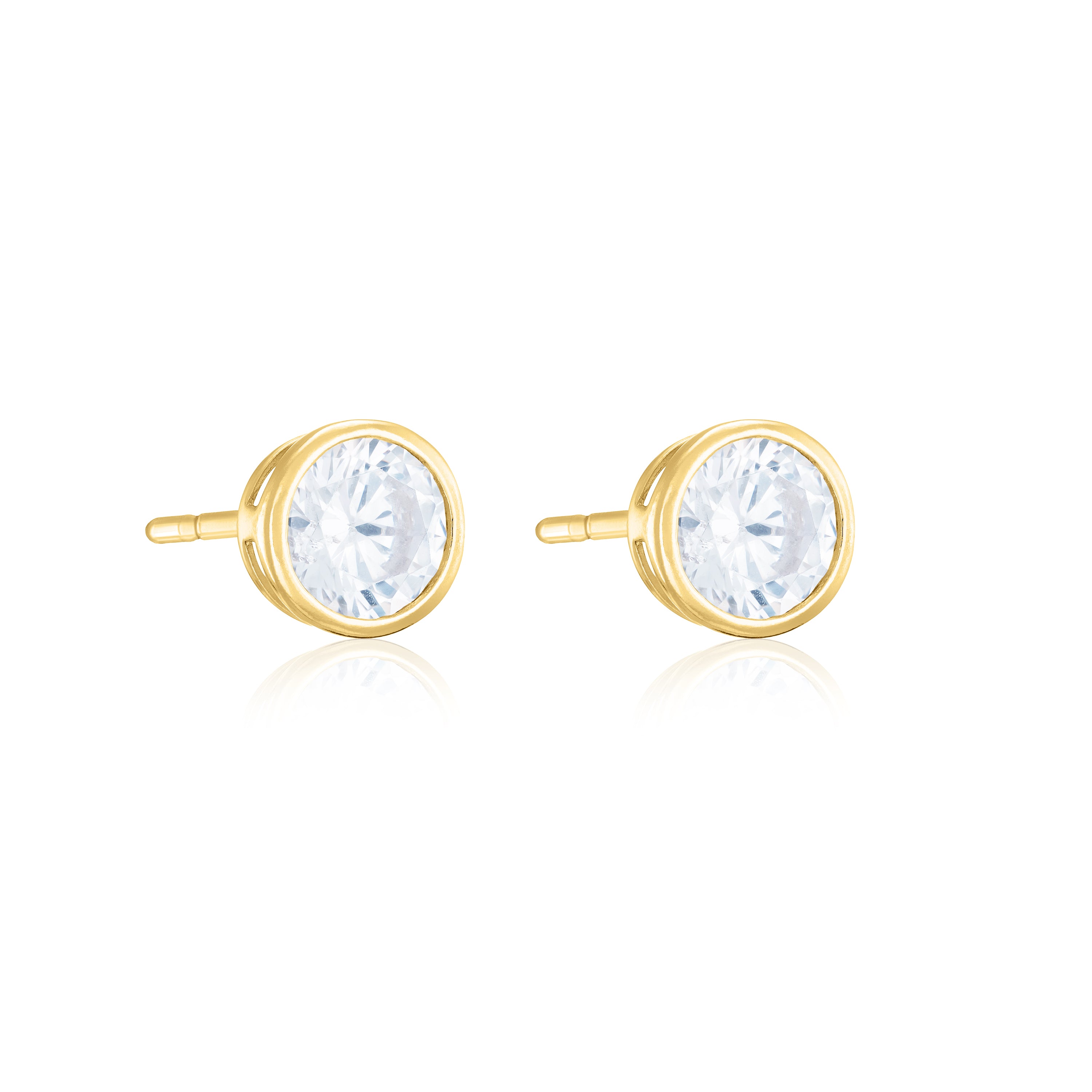 Round Cubic Zirconia Bezel Stud Earrings - Gold White - Big