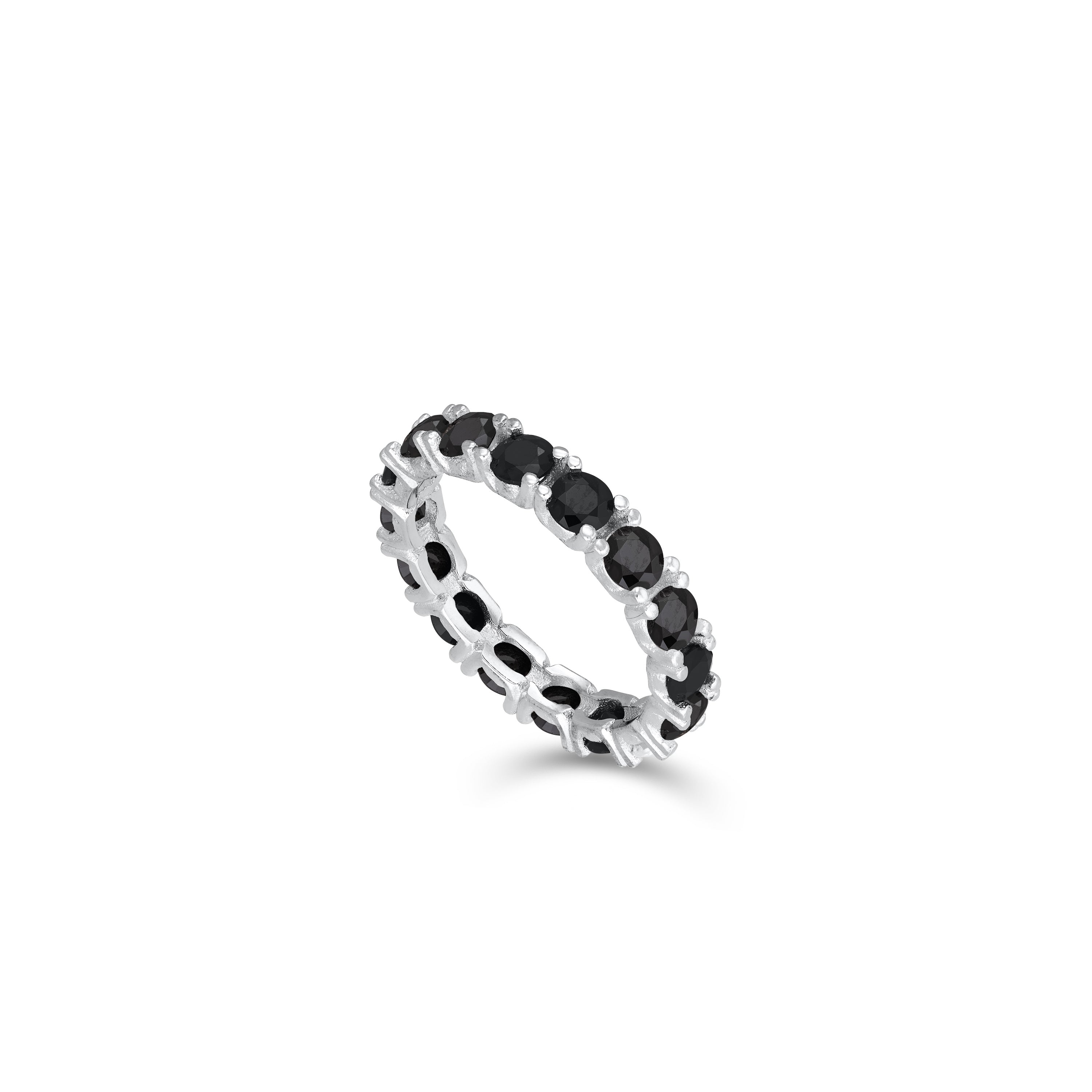 Round Cubic Zirconia Eternity  Ring - Silver Black