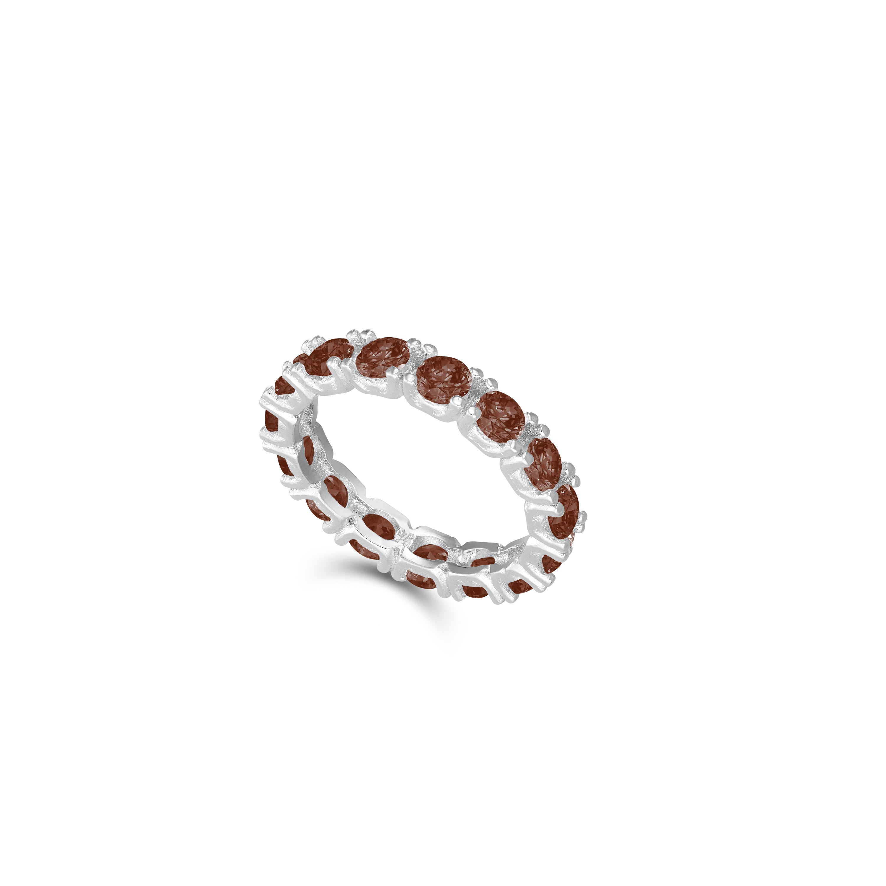Round Cubic Zirconia Eternity  Ring - Silver Brown