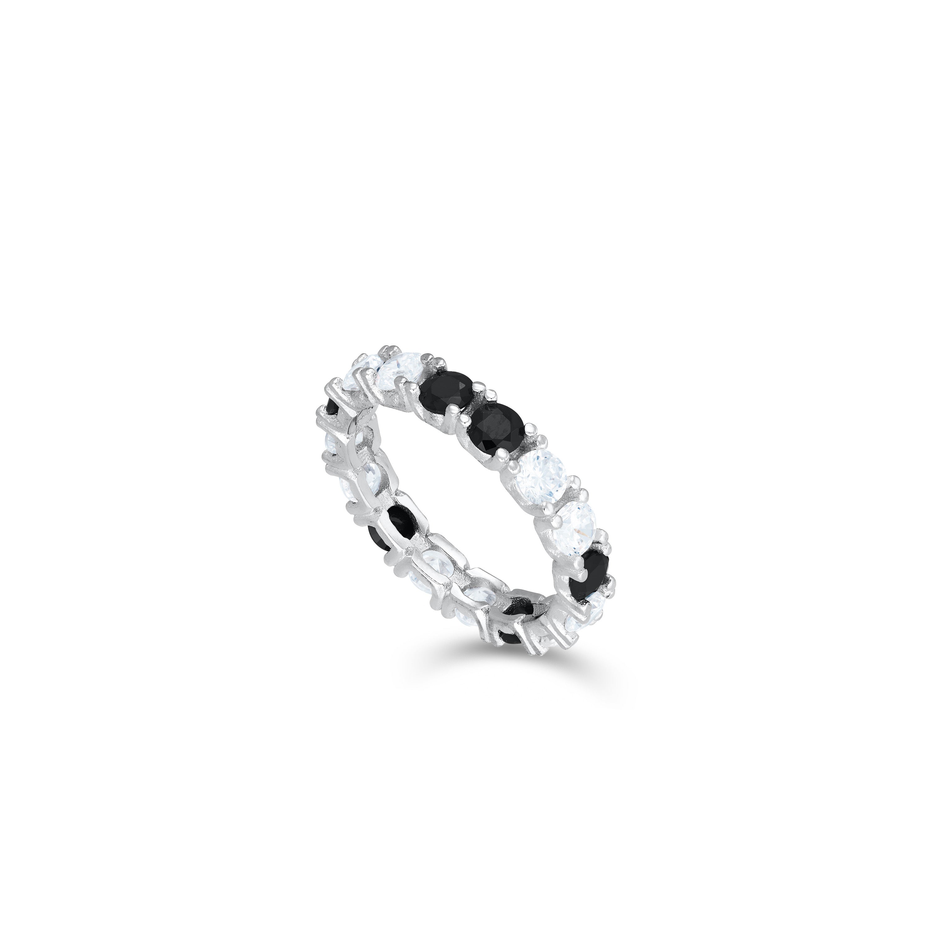 Round Cubic Zirconia Eternity Ring - Dot Black And White