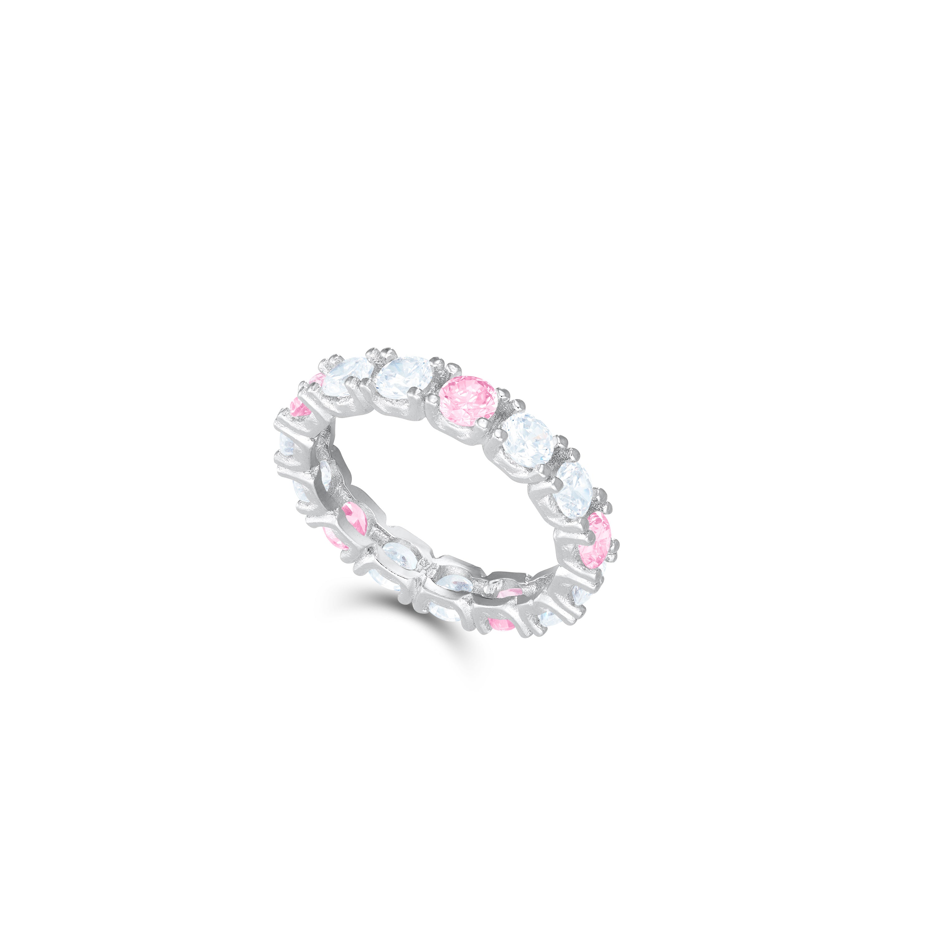 Round Cubic Zirconia Eternity  Ring - Dot light Pink And White