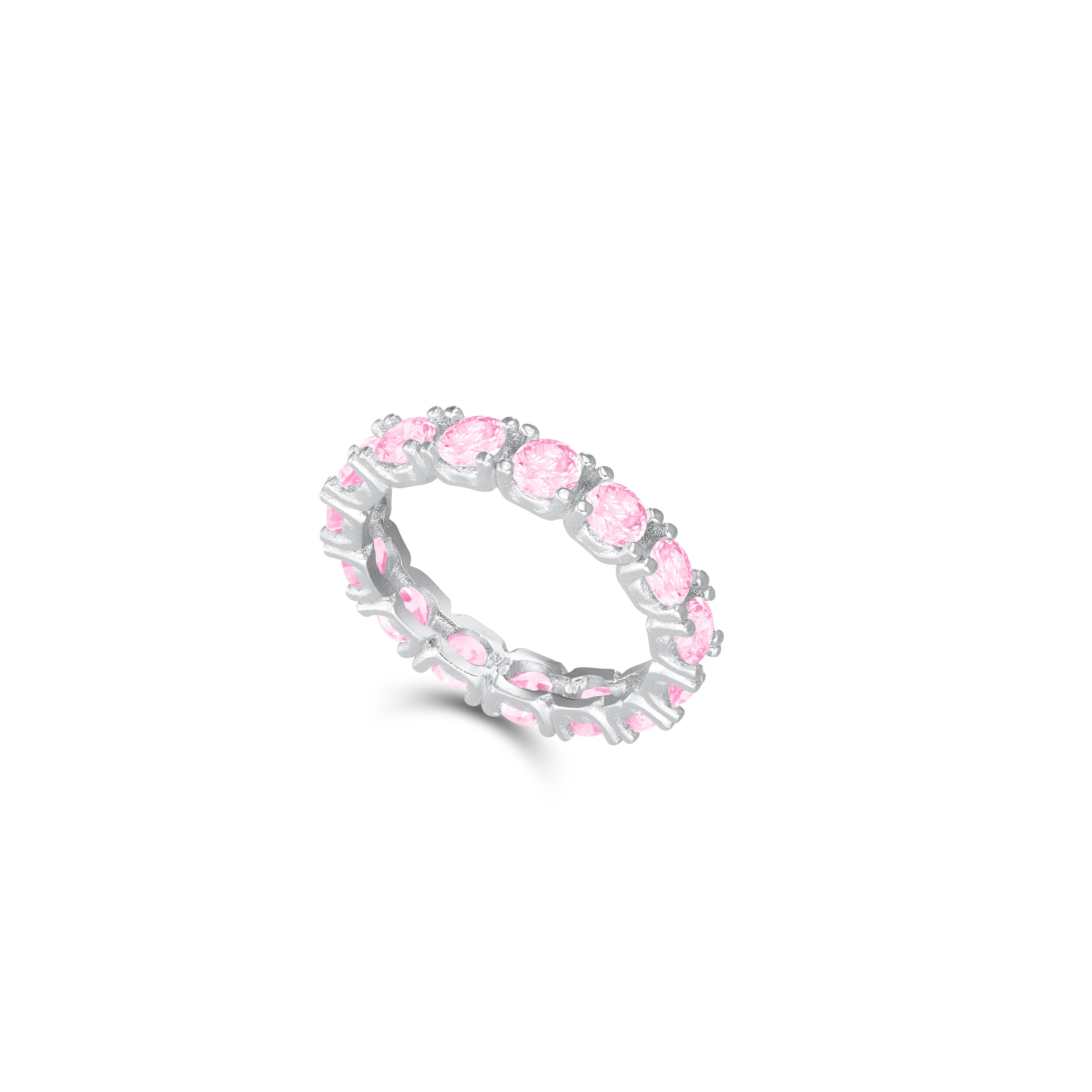 Round Cubic Zirconia Eternity  Ring - Silver Light Pink