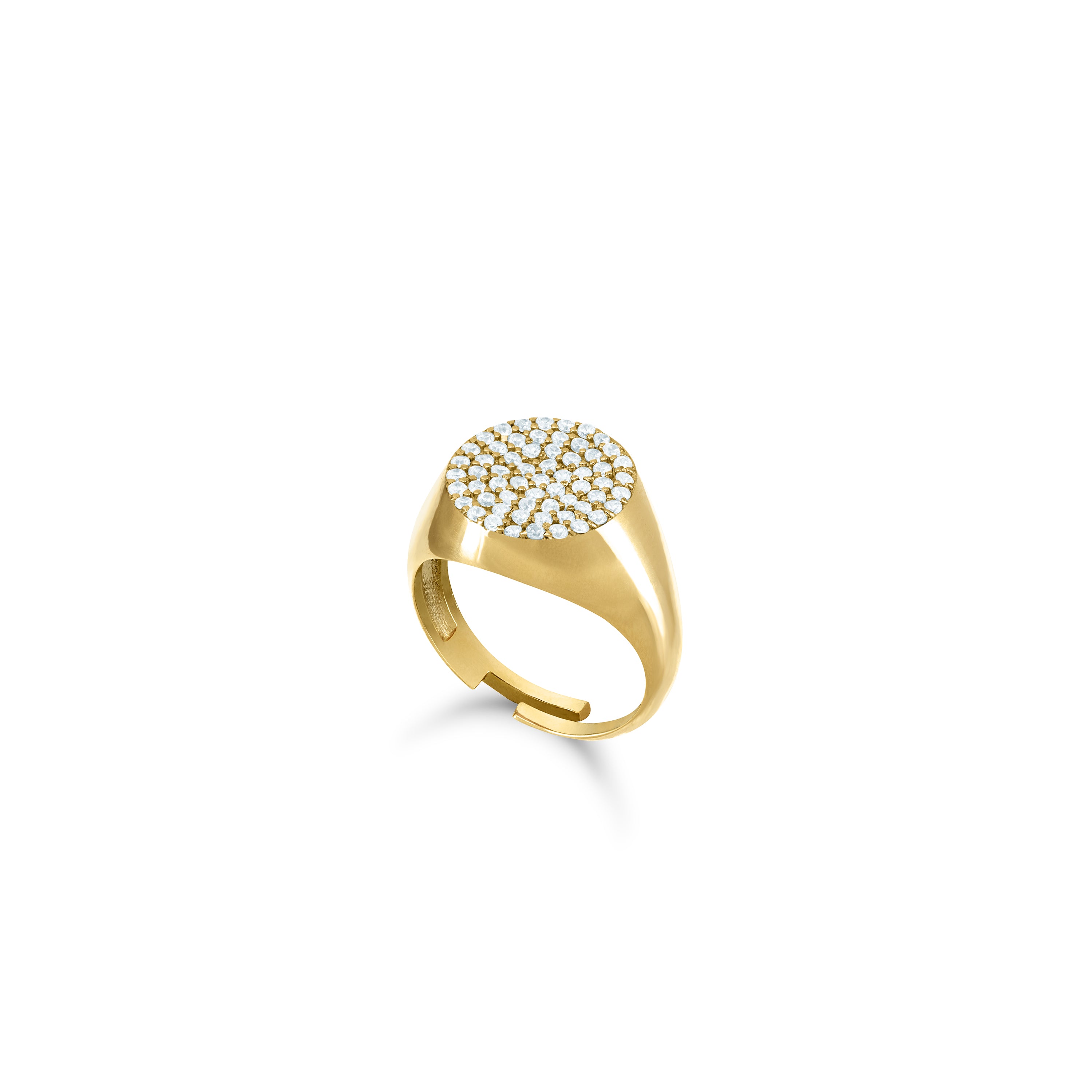 Round Pave Cubic Zirconia Signet Pinky Ring