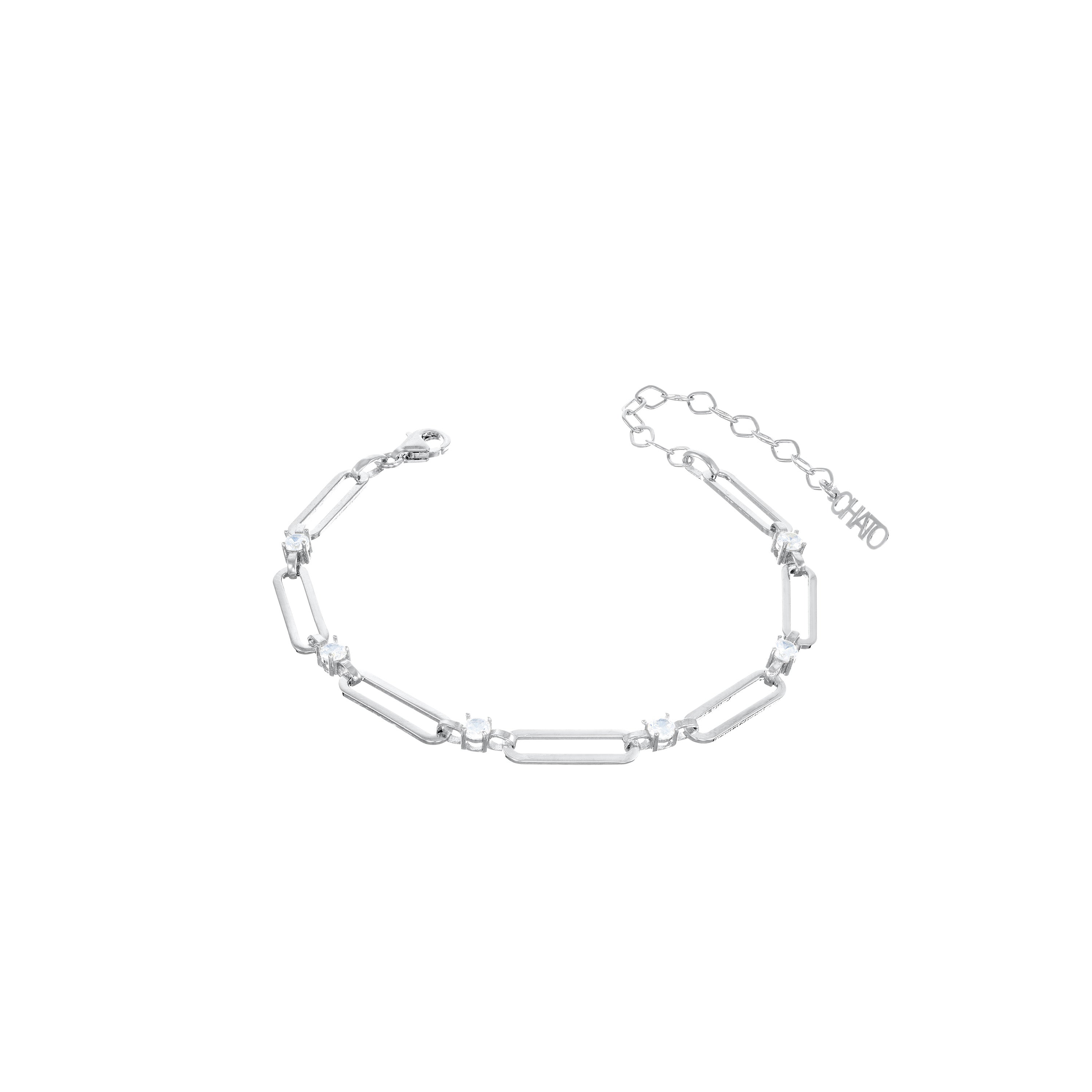 Short  Paperclip With Dots Zirconia Bracelet - Silver White