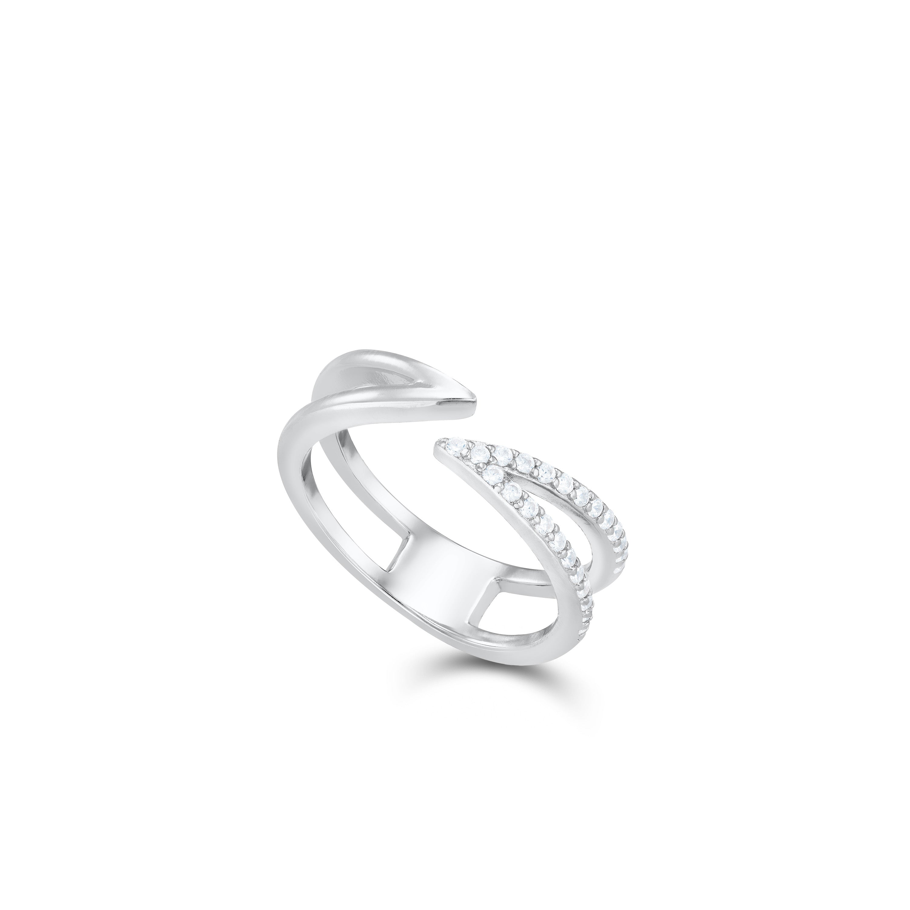 Side Cubic Zirconia V Shape Open Wrap Pinky Ring