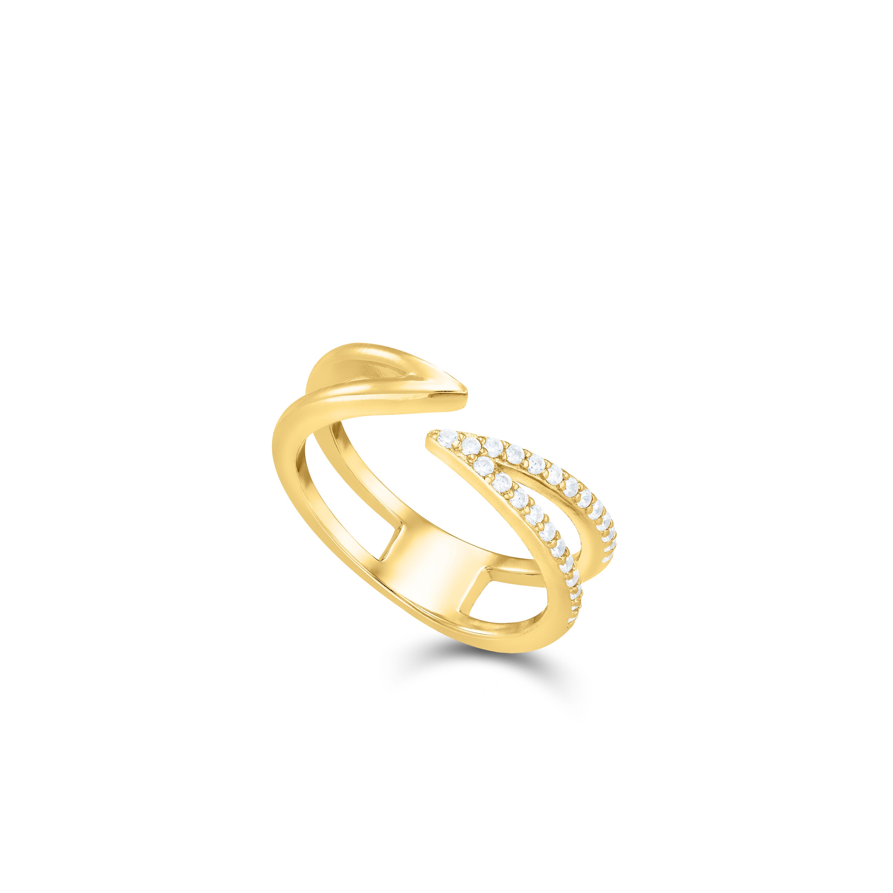 Side Cubic Zirconia V Shape Open Wrap Ring - Gold White