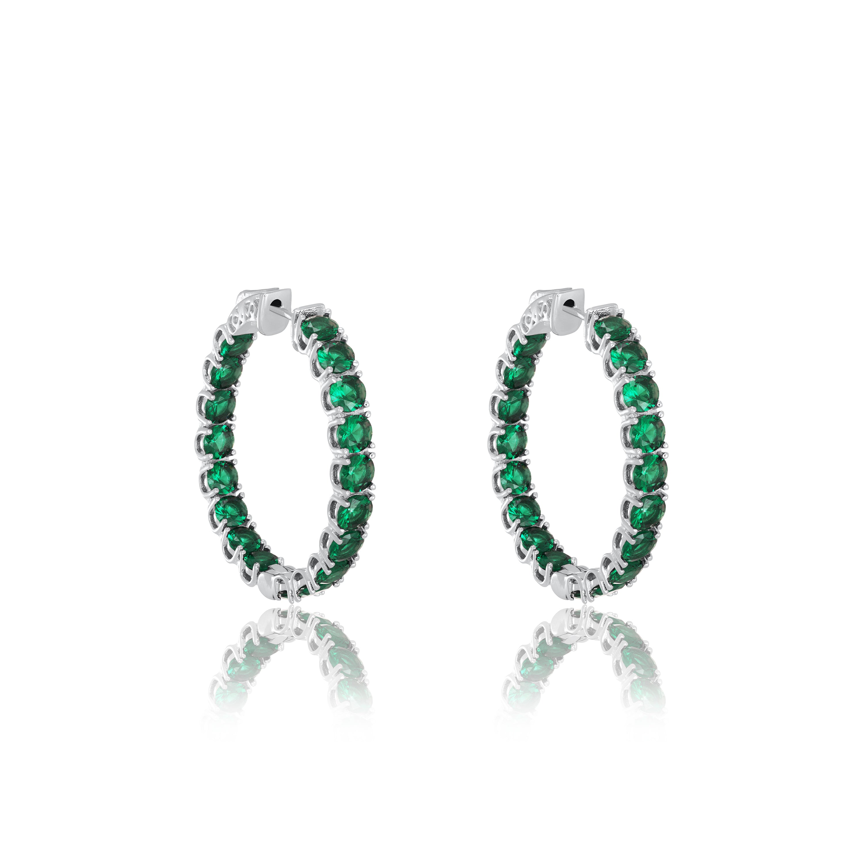 Simple Inside-Out Hoop Earrings - Silver Green - Medium