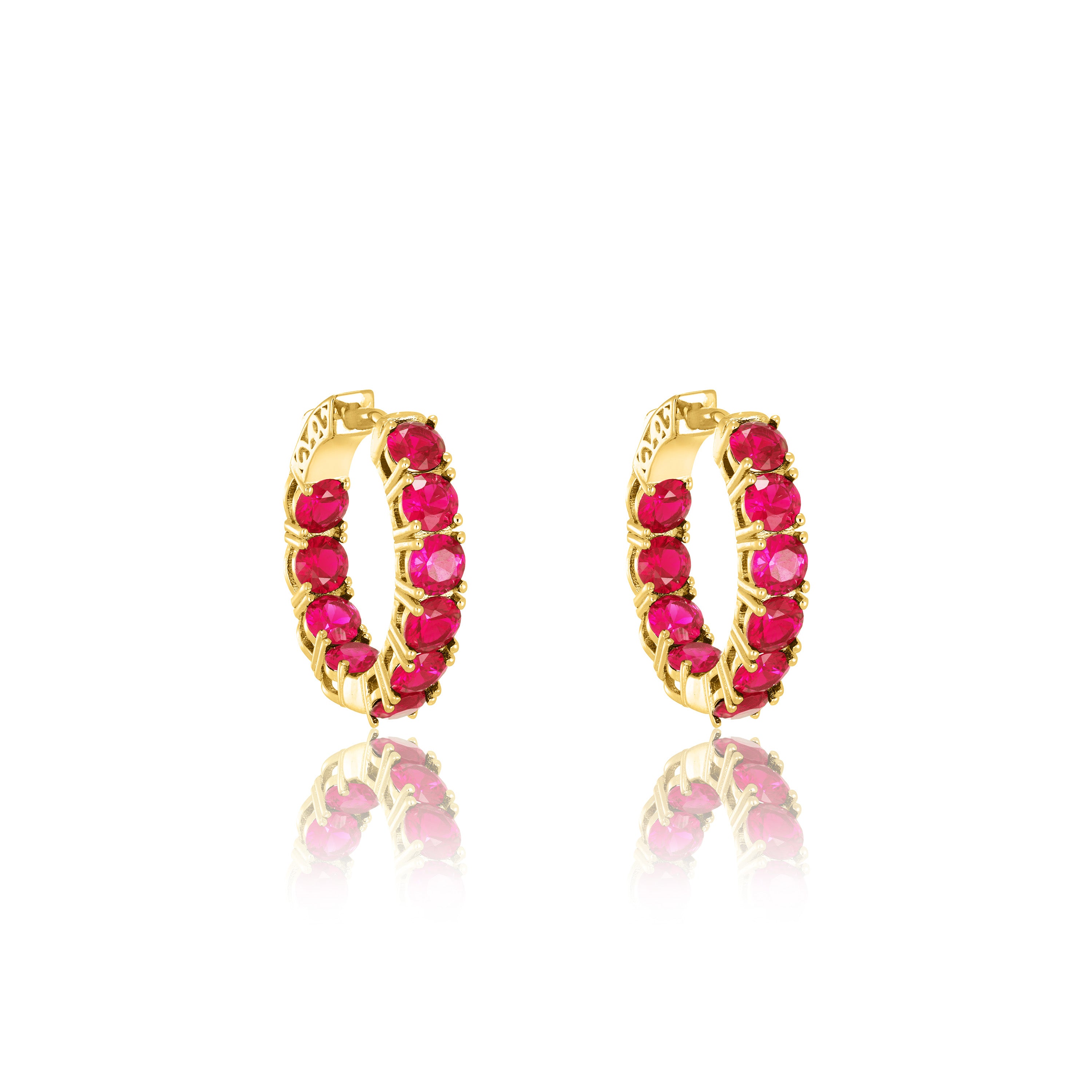 Simple Inside-Out Hoop Earrings - Gold Fuchsia - Small