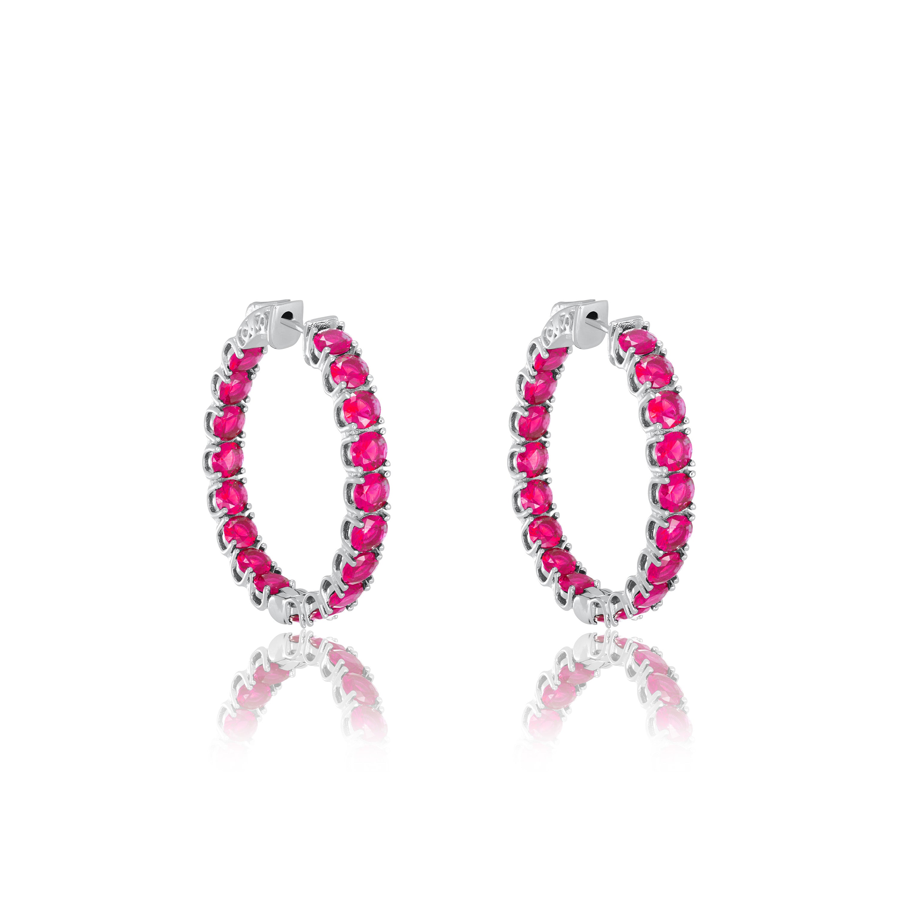 Simple Inside-Out Hoop Earrings - SIlver Fuchsia - Medium