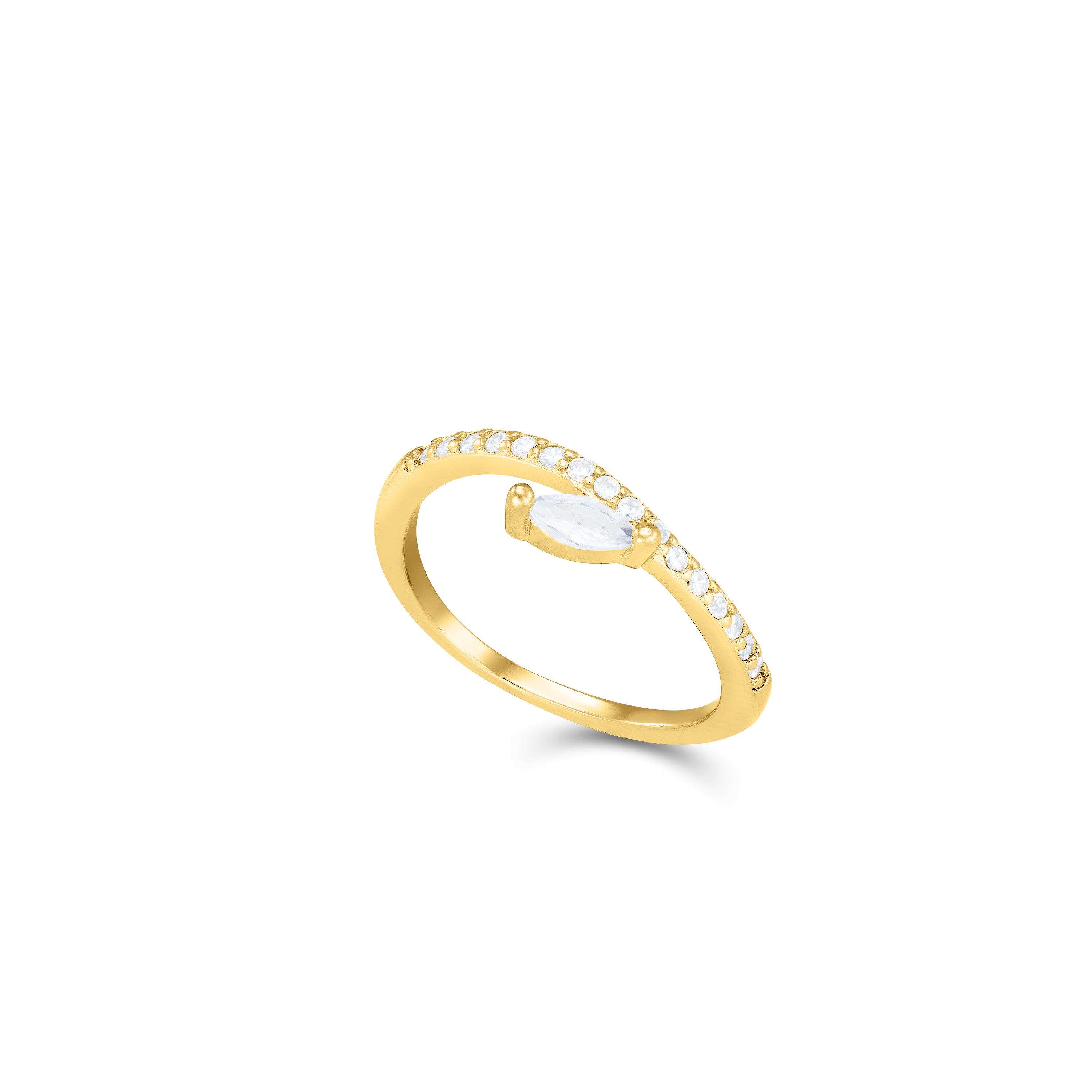 Slanted Marquise Half Cubic Zirconia Ring - Gold White