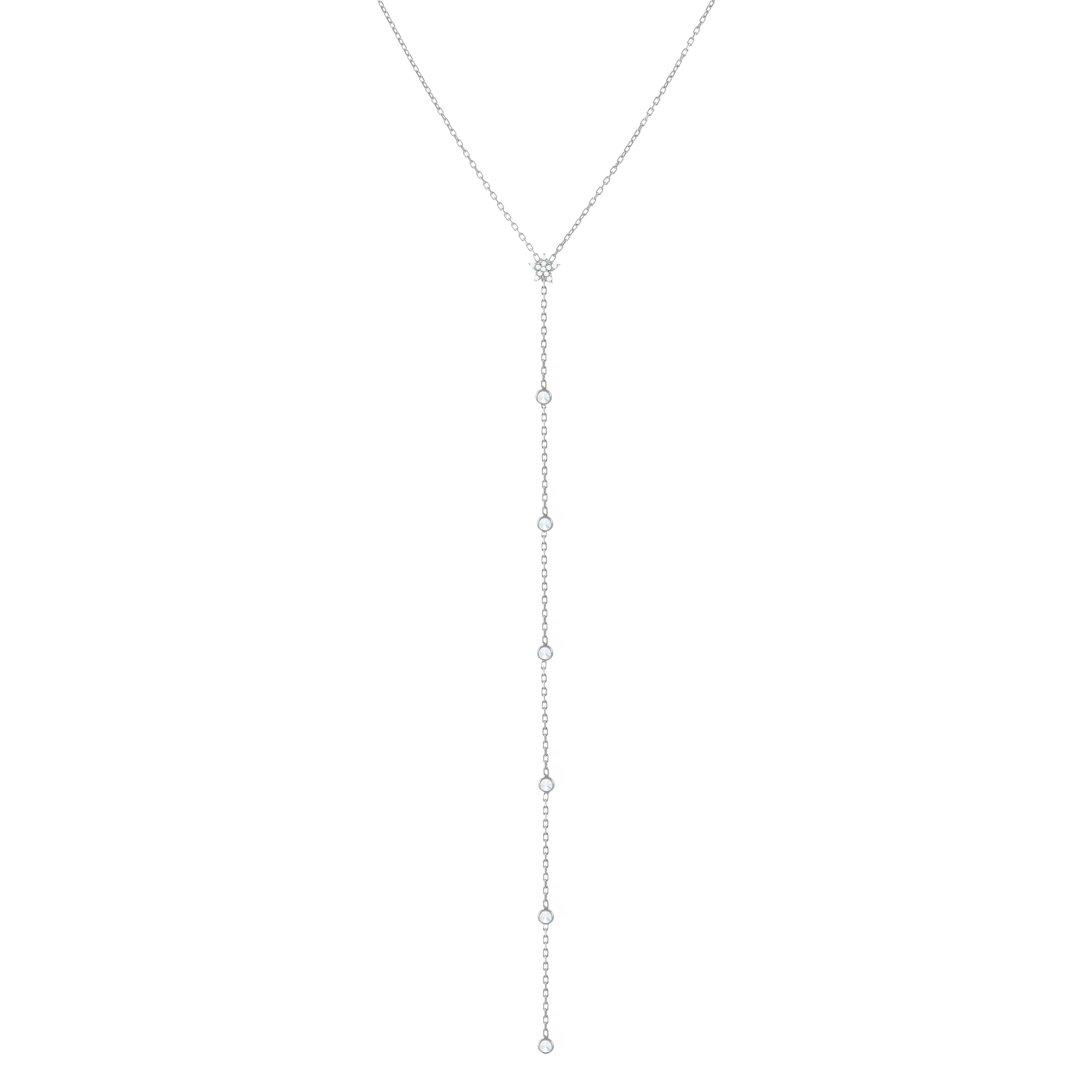 Star And Multi Bezel Lariat Necklace - Silver White