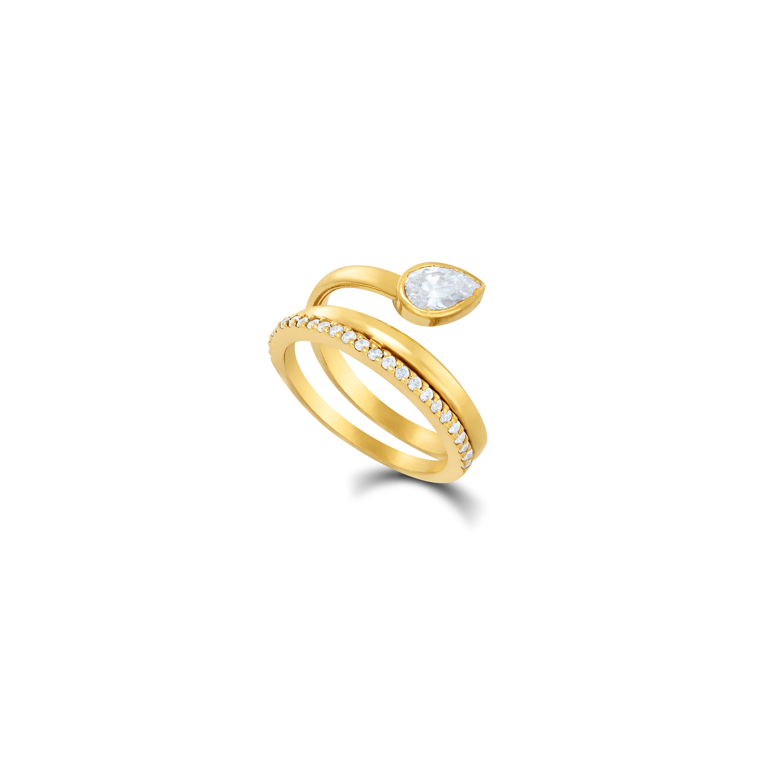 Teardrop Pave CZ Wrap Ring - Gold White