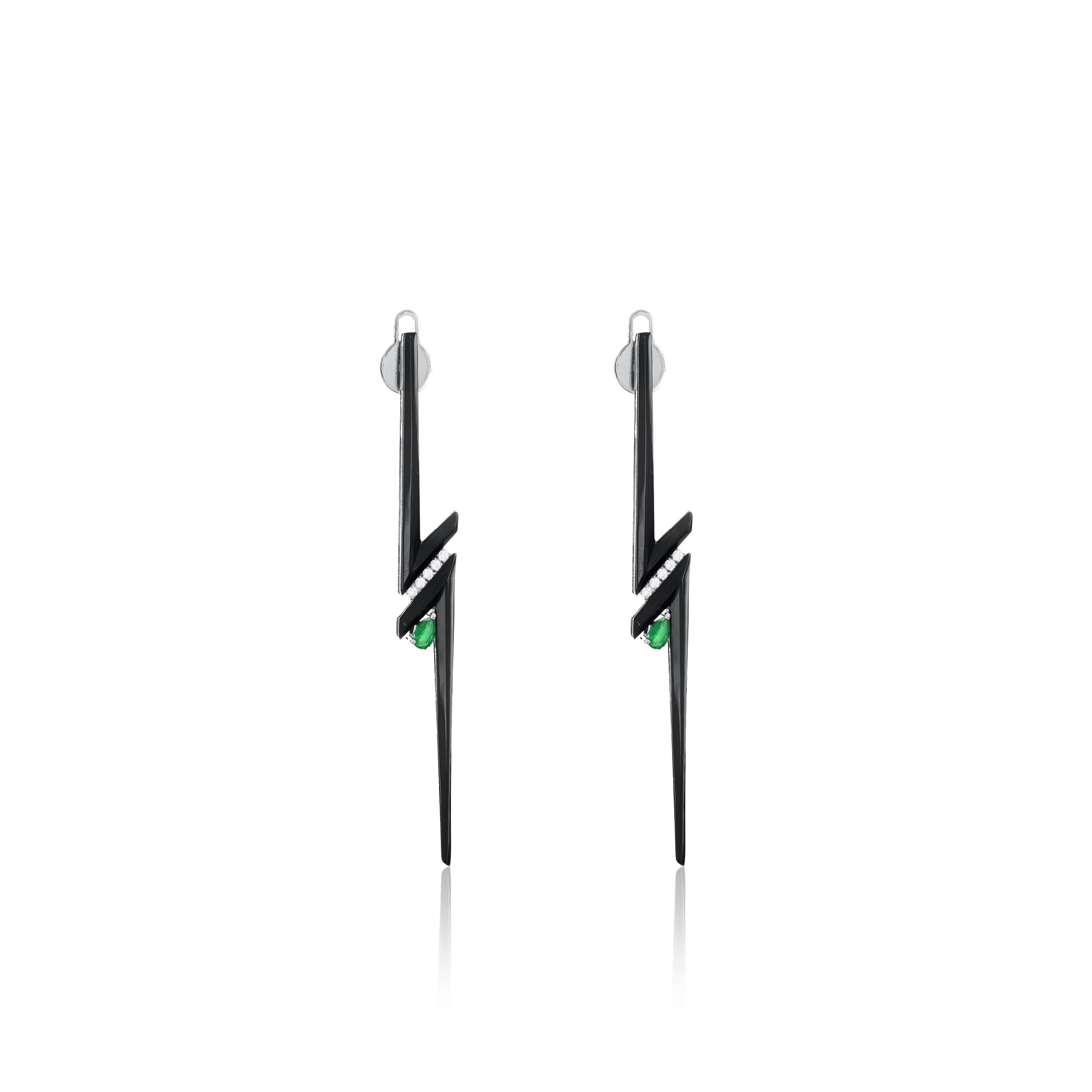 Teardrop And CZ Edgy Angular Enamel Drop Earrings