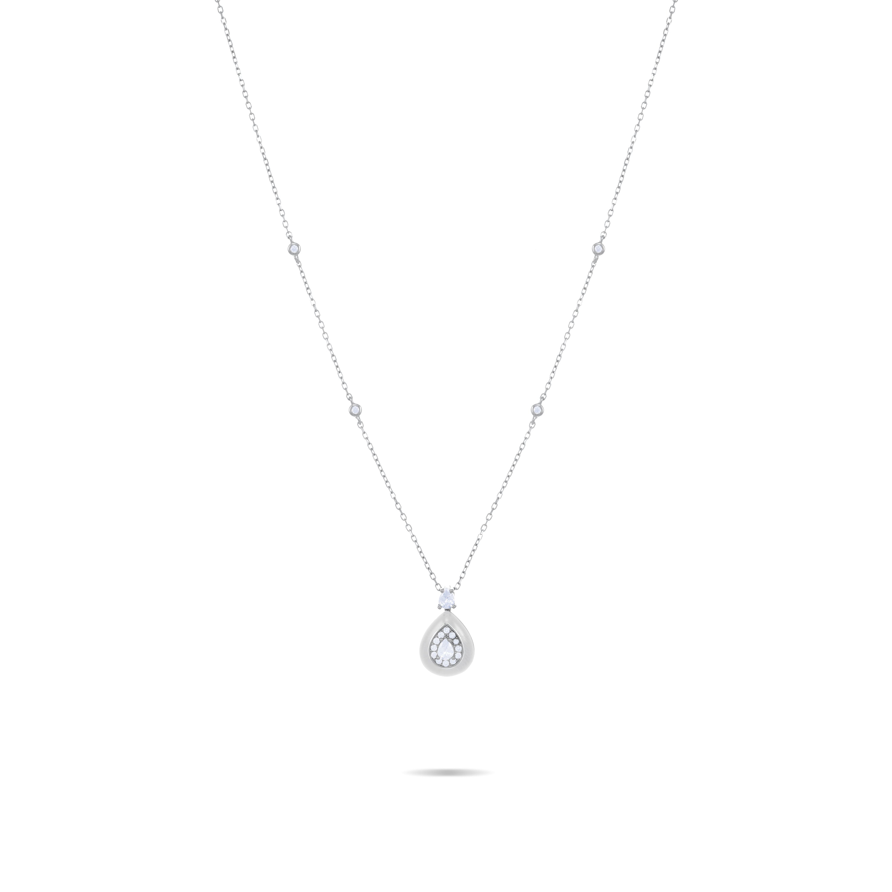 Teardrop Shaped And Framed Enamel With CZ Necklace