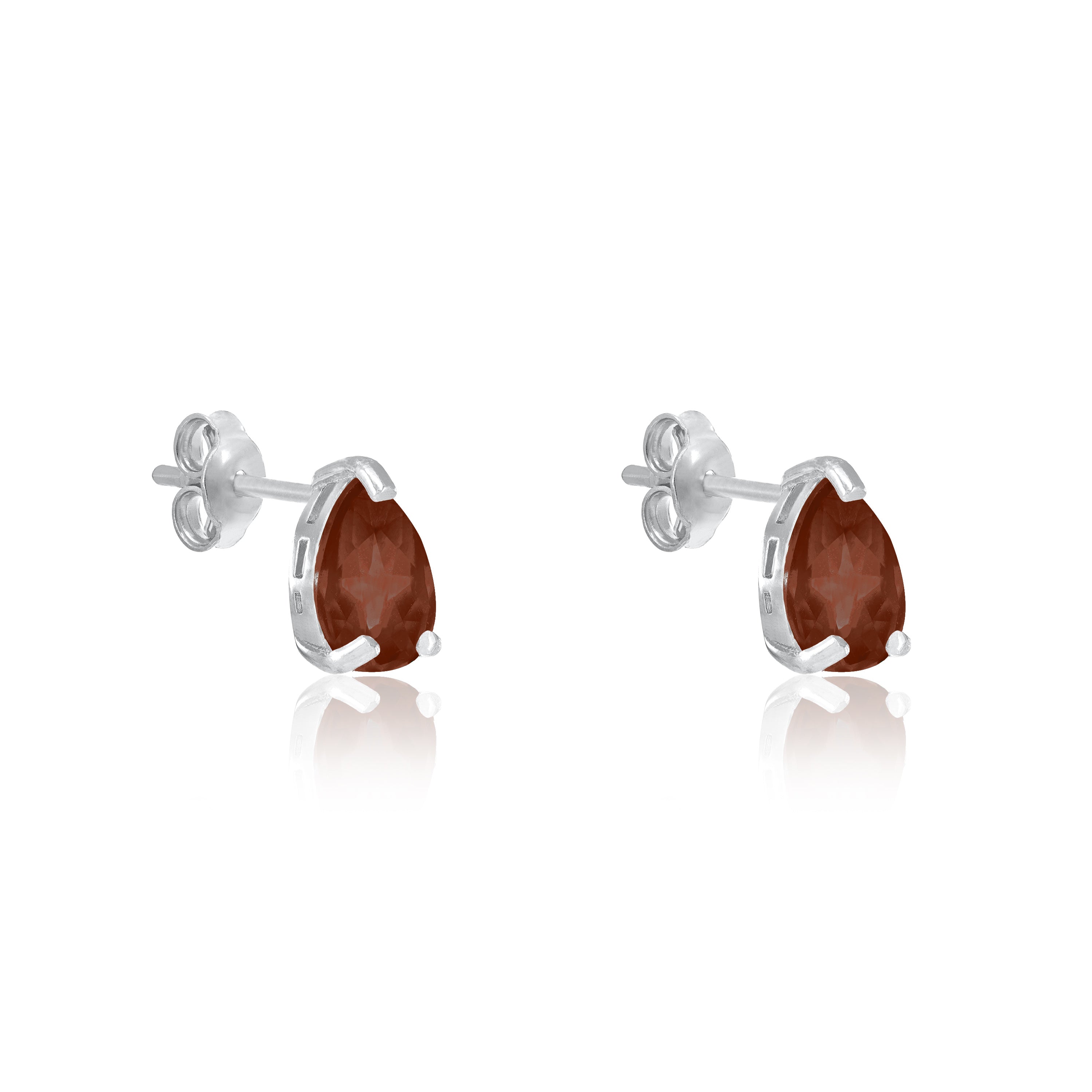 Teardrop Stud Earrings - Silver Brown