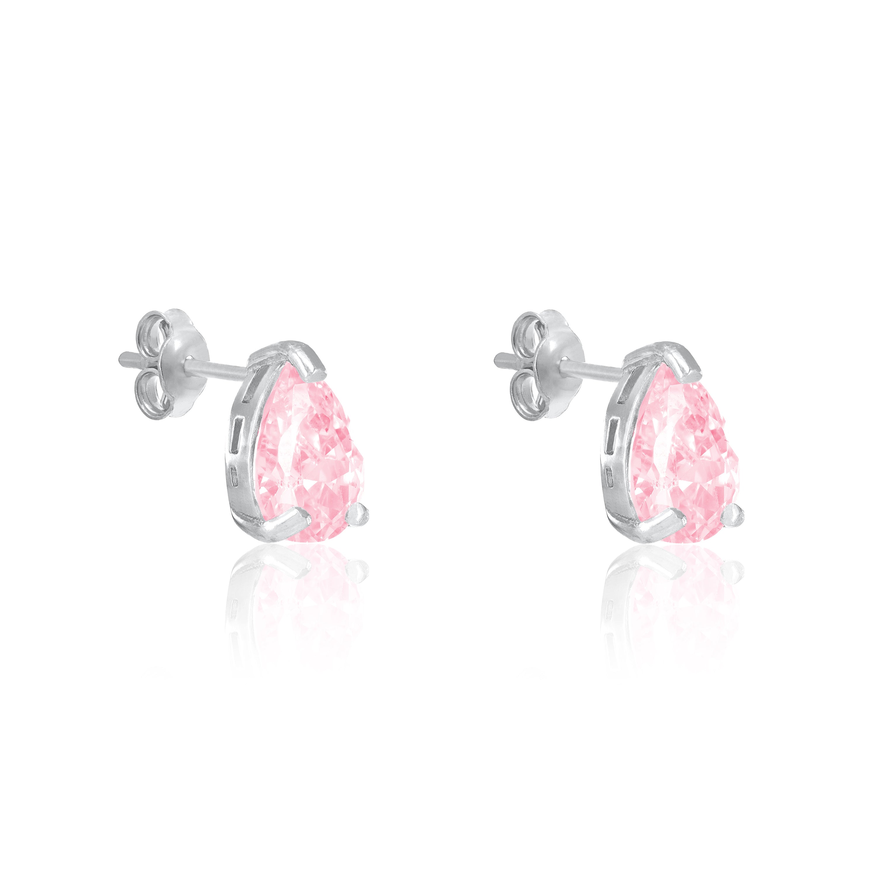 Teardrop Stud Earrings - Silver Light Pink