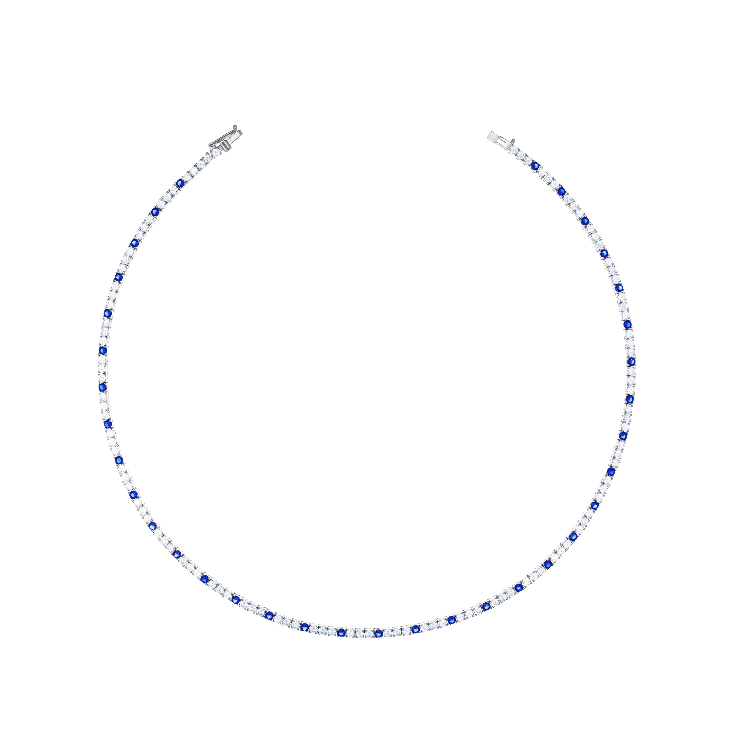 Tennis Necklace With Box Clasp - One Dot Navy Blue And White - 2.5mm