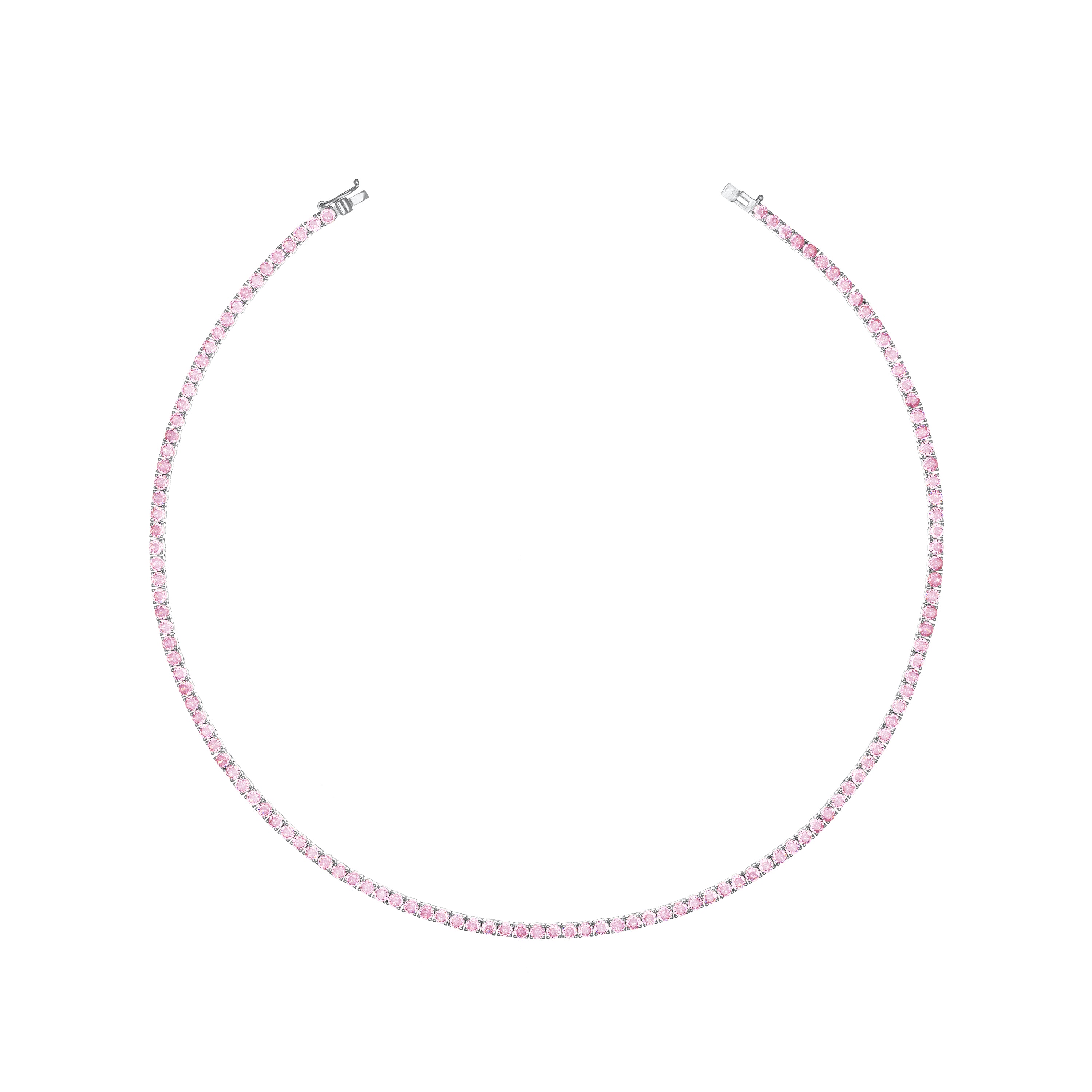 Tennis Necklace With Box Clasp - Light Pink - 3mm