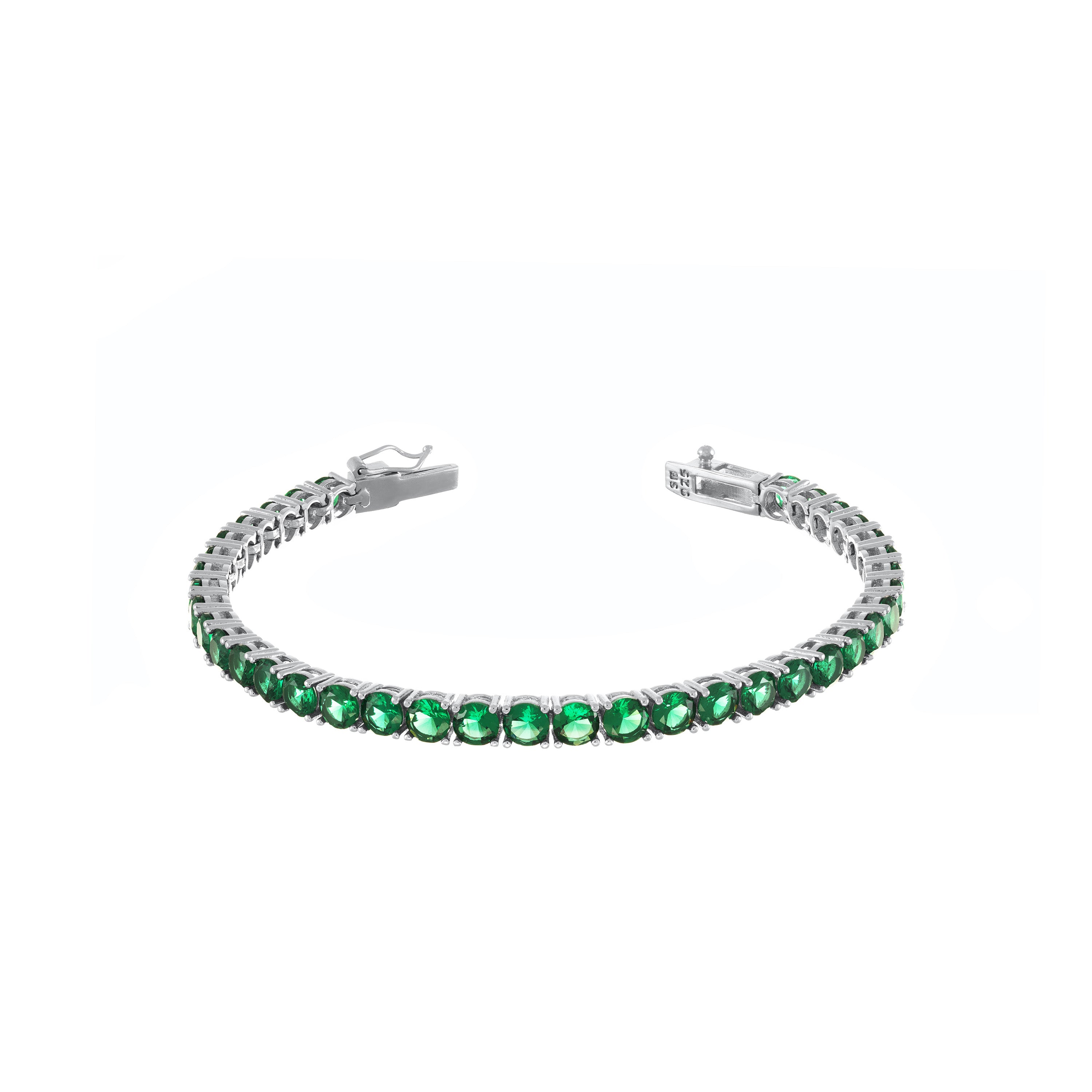 Tennis Bracelet With Box Clasp - Silver Green