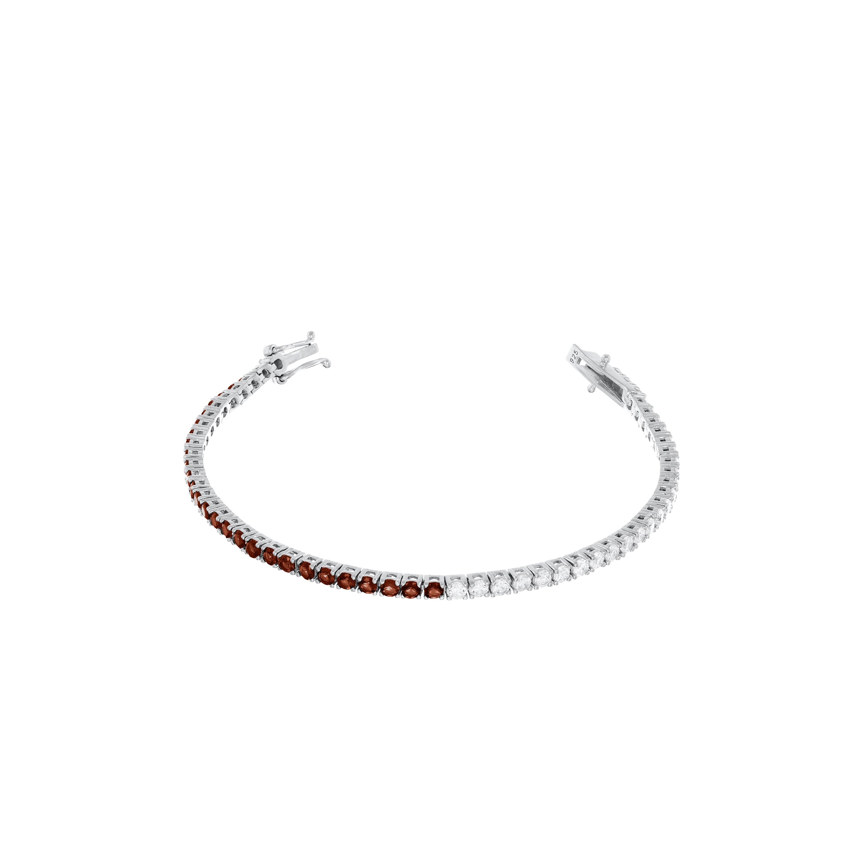 Tennis Bracelet With Box Clasp - Silver Half Brown Half White - 3mm