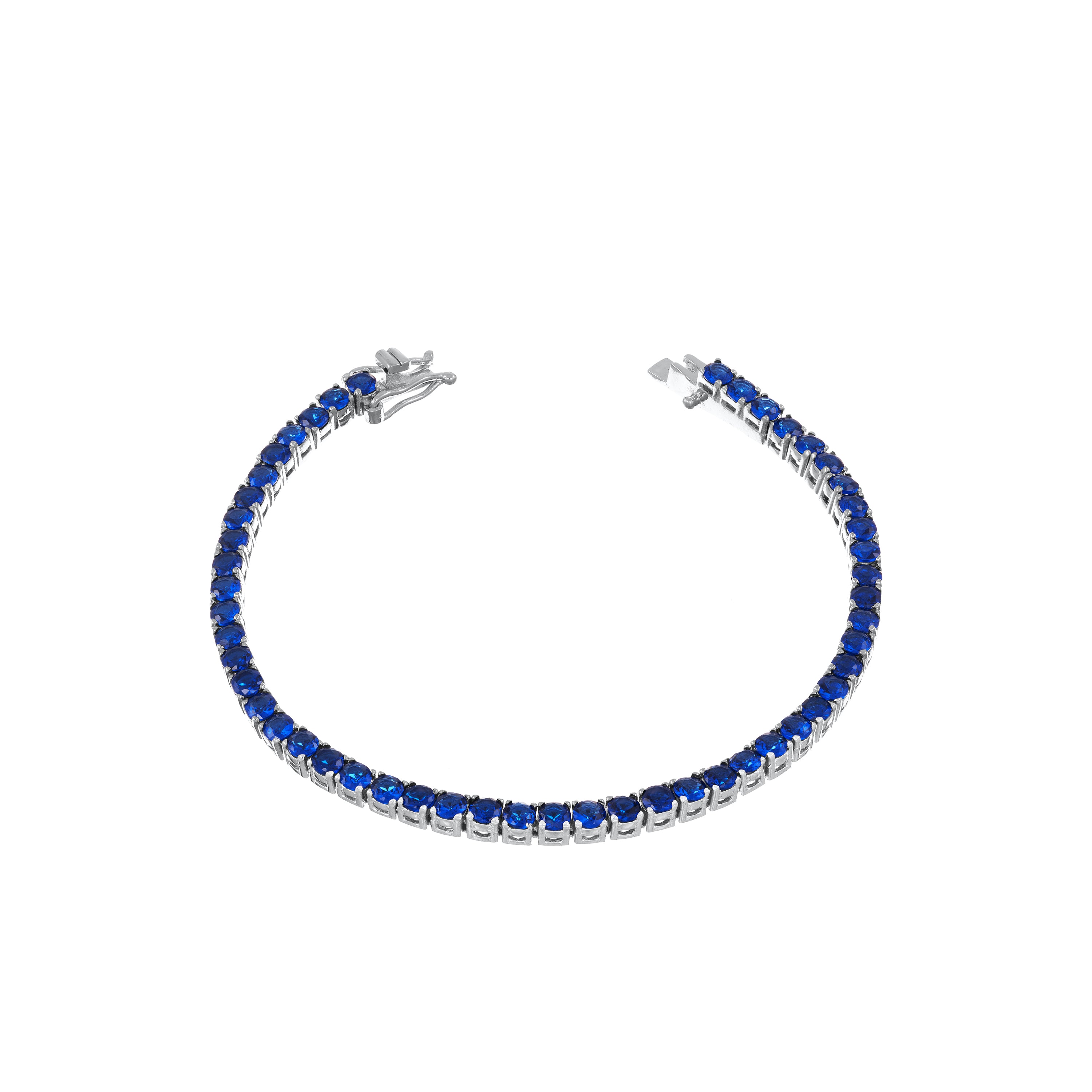 Tennis Bracelet With Box Clasp - Silver Navy Blue