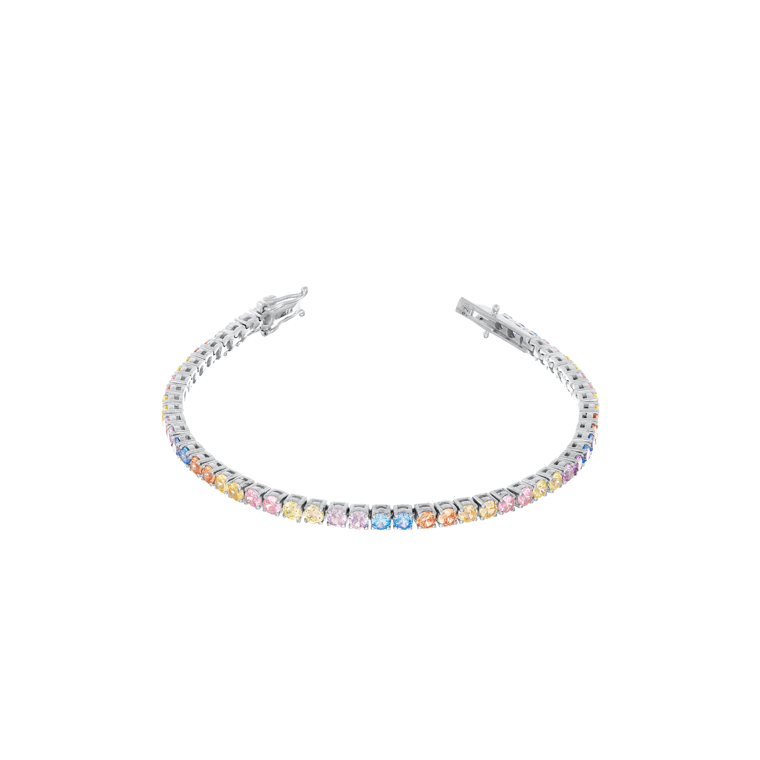 Tennis Bracelet With Box Clasp - Silver Pastel Rainbow