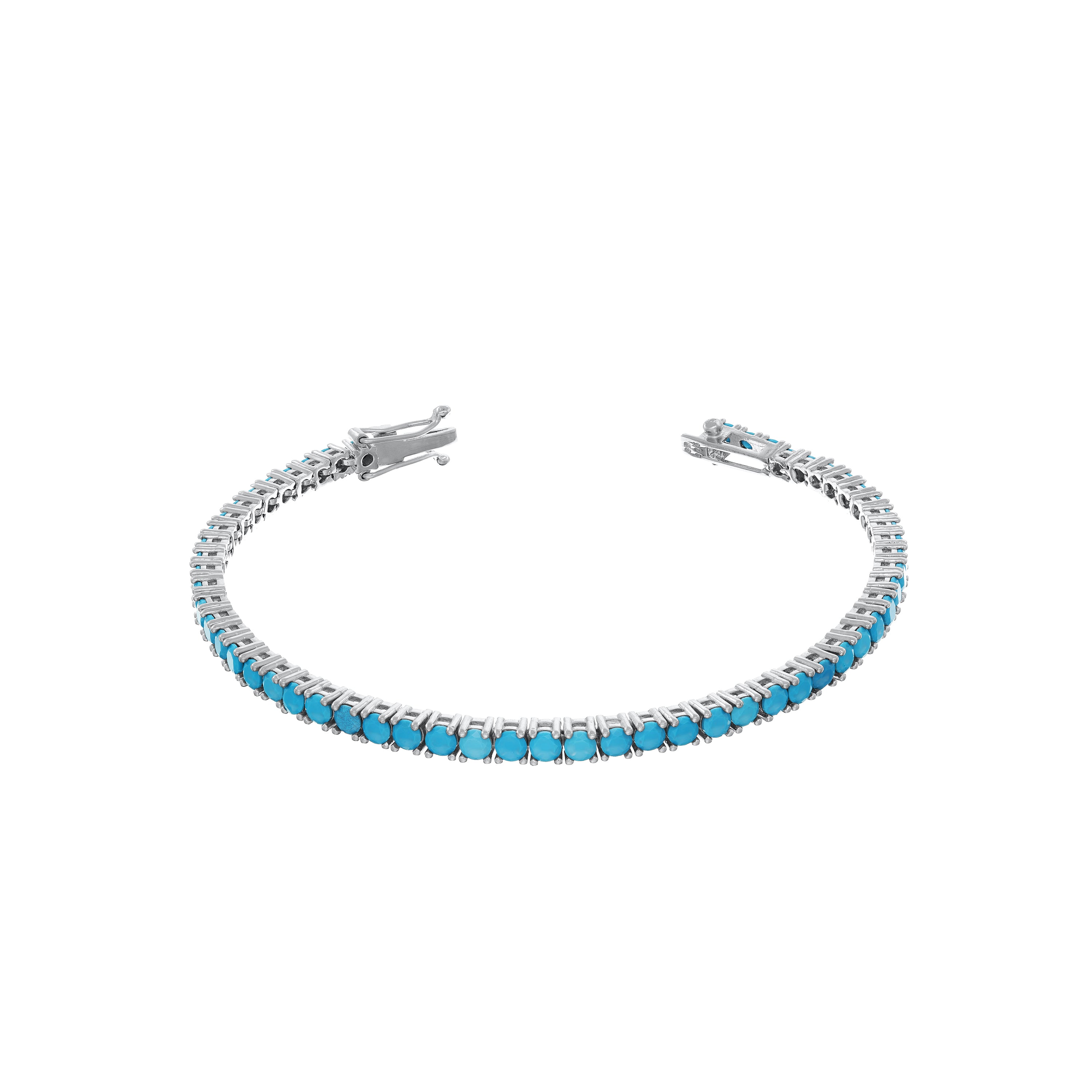 Tennis Bracelet With Box Clasp - Silver Turquosie