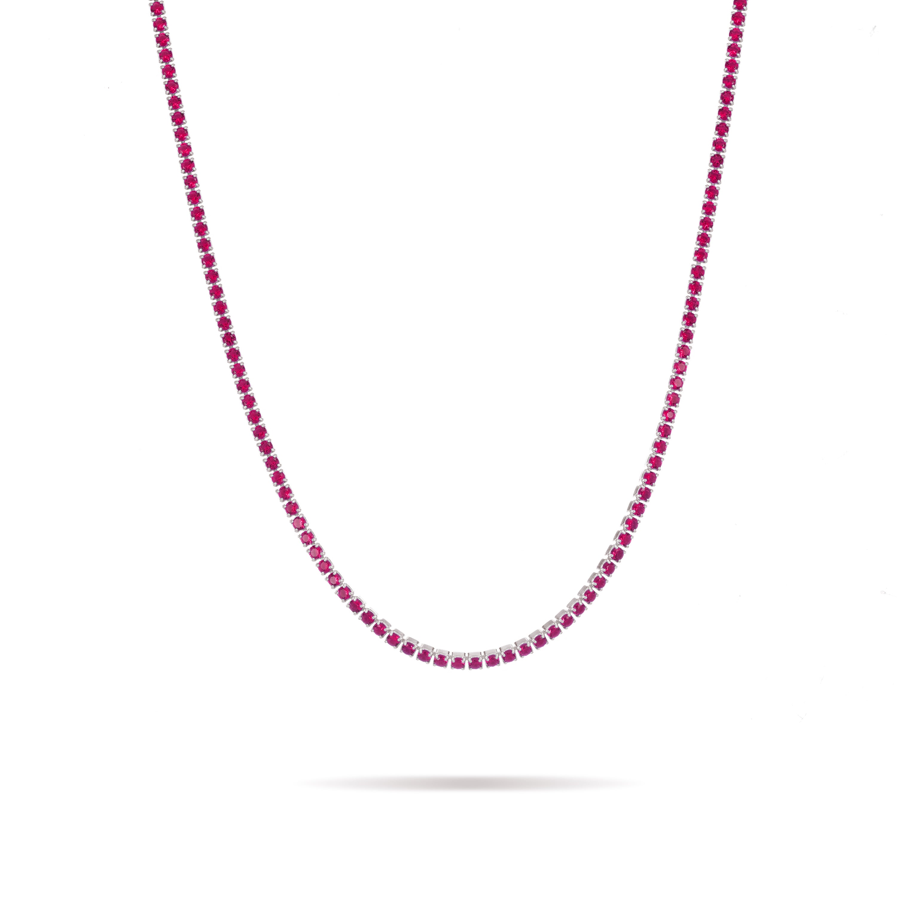 Tennis Choker - Silver Ruby - 2mm