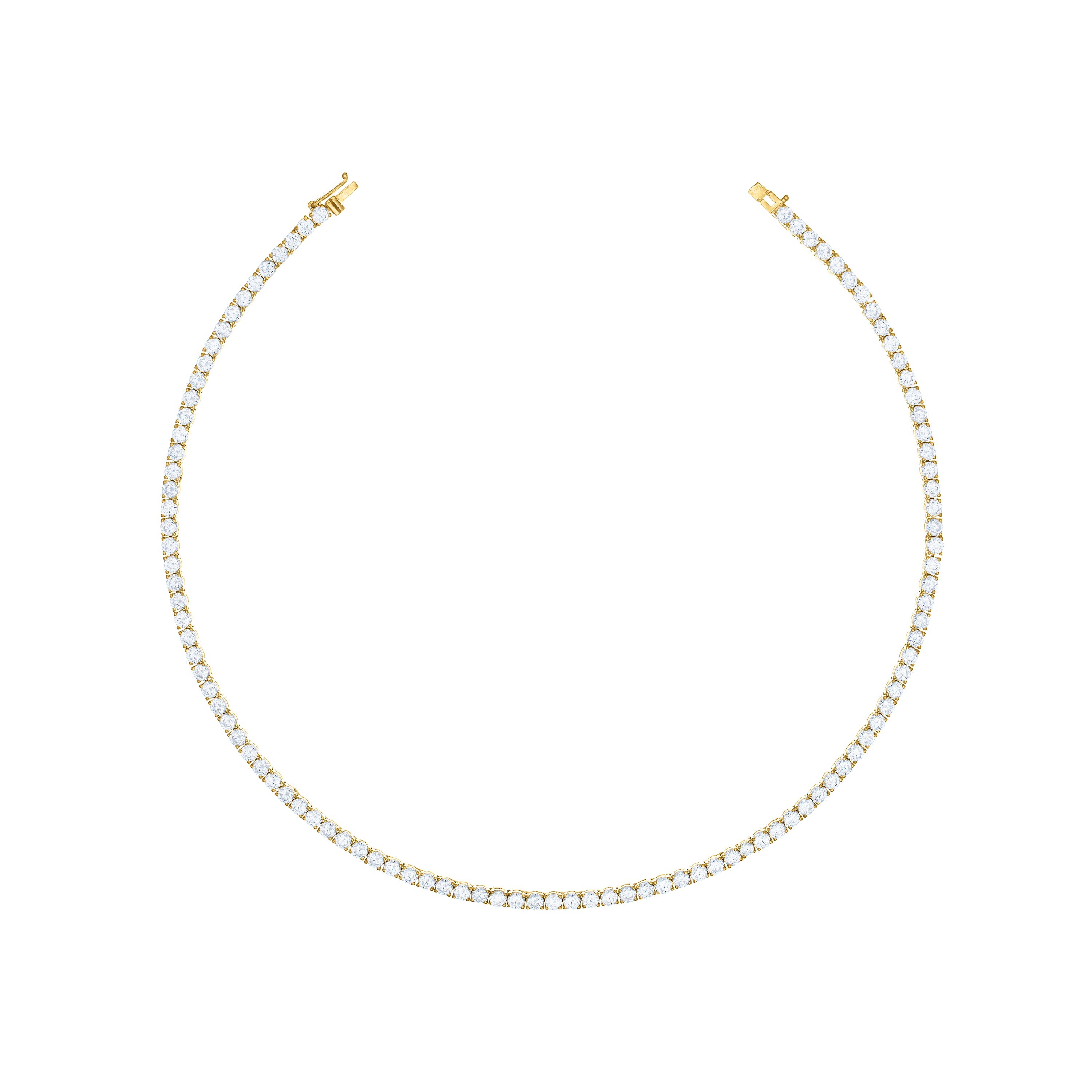 Tennis Necklace With Box Clasp - Gold White - 3.5mm