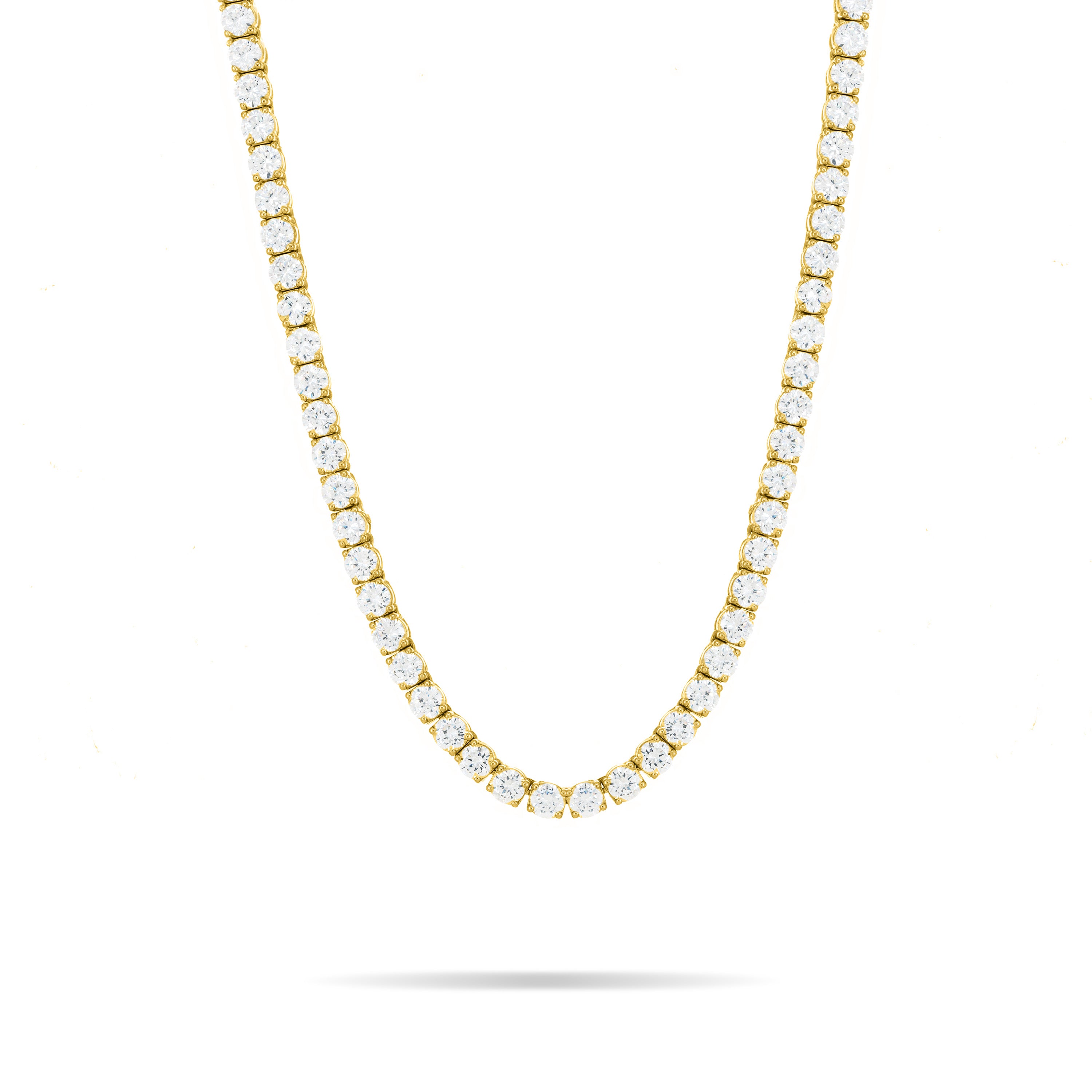 Tennis Necklace With Box Clasp - Gold White - 4mm