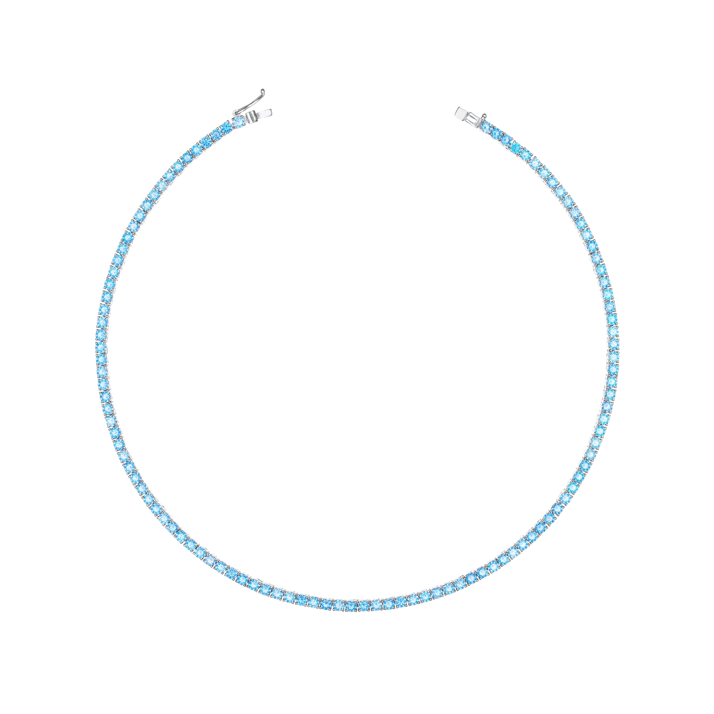 Tennis Necklace With Box Clasp - Aquamarine - 3mm