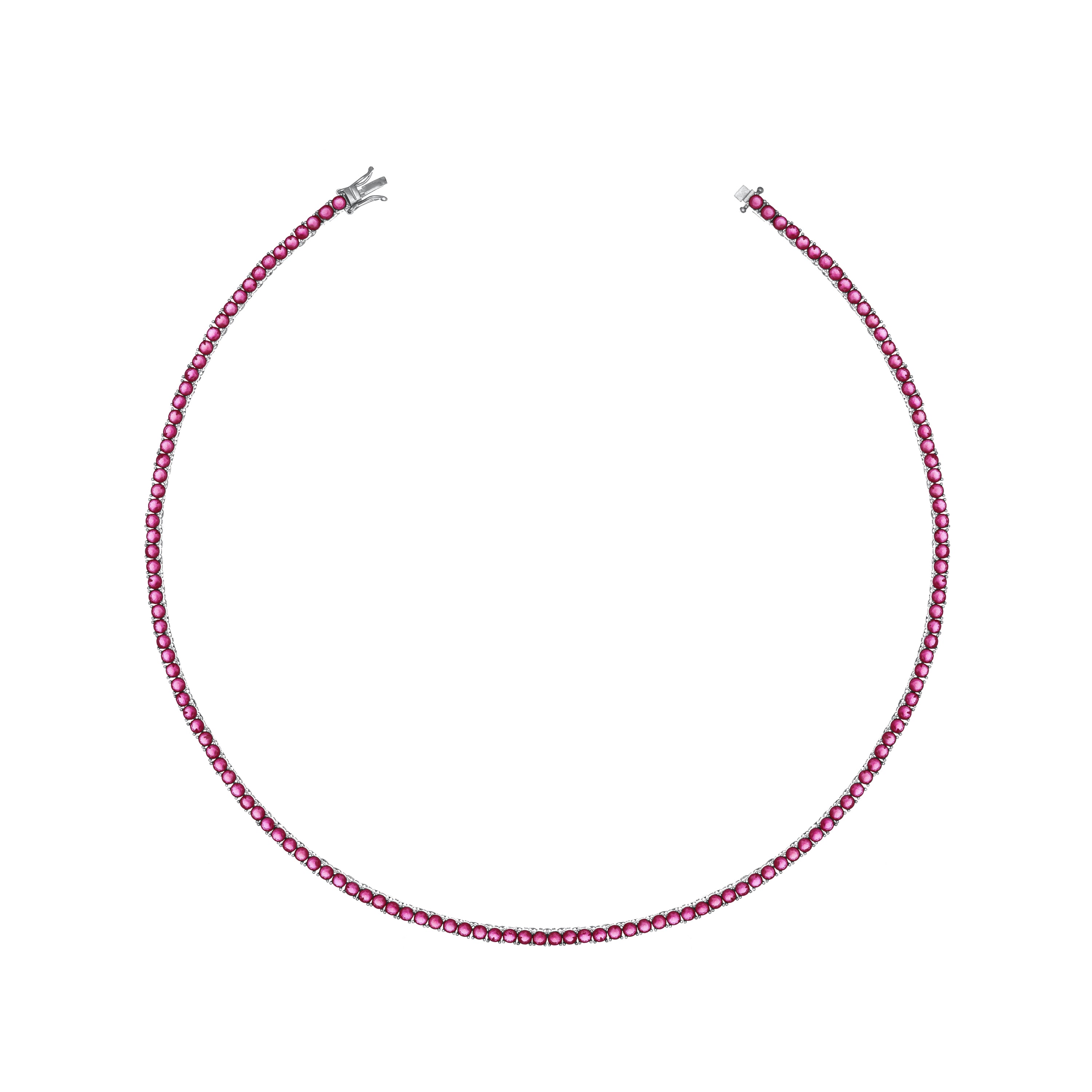 Tennis Necklace With Box Clasp - Fuchsia Matt - 3mm