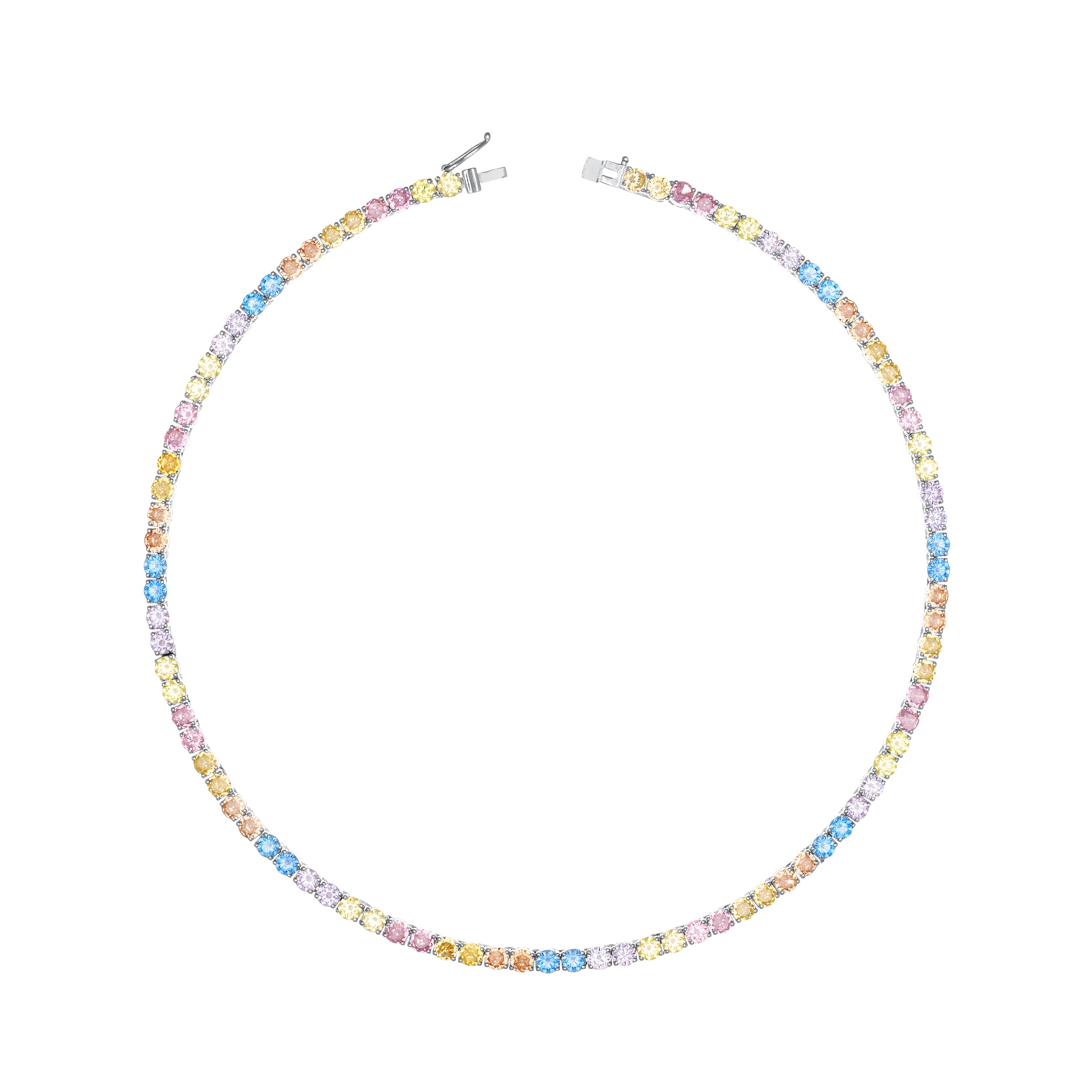 Tennis Necklace With Box Clasp - Pastel Rainbow - 4mm