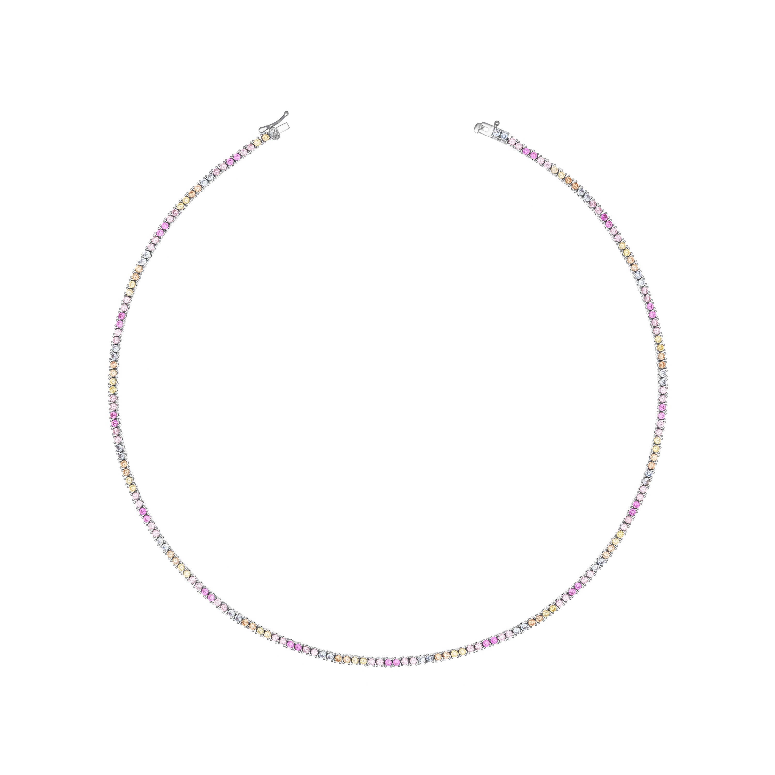 Tennis Necklace With Box Clasp - Pastel Rainbow - 3mm