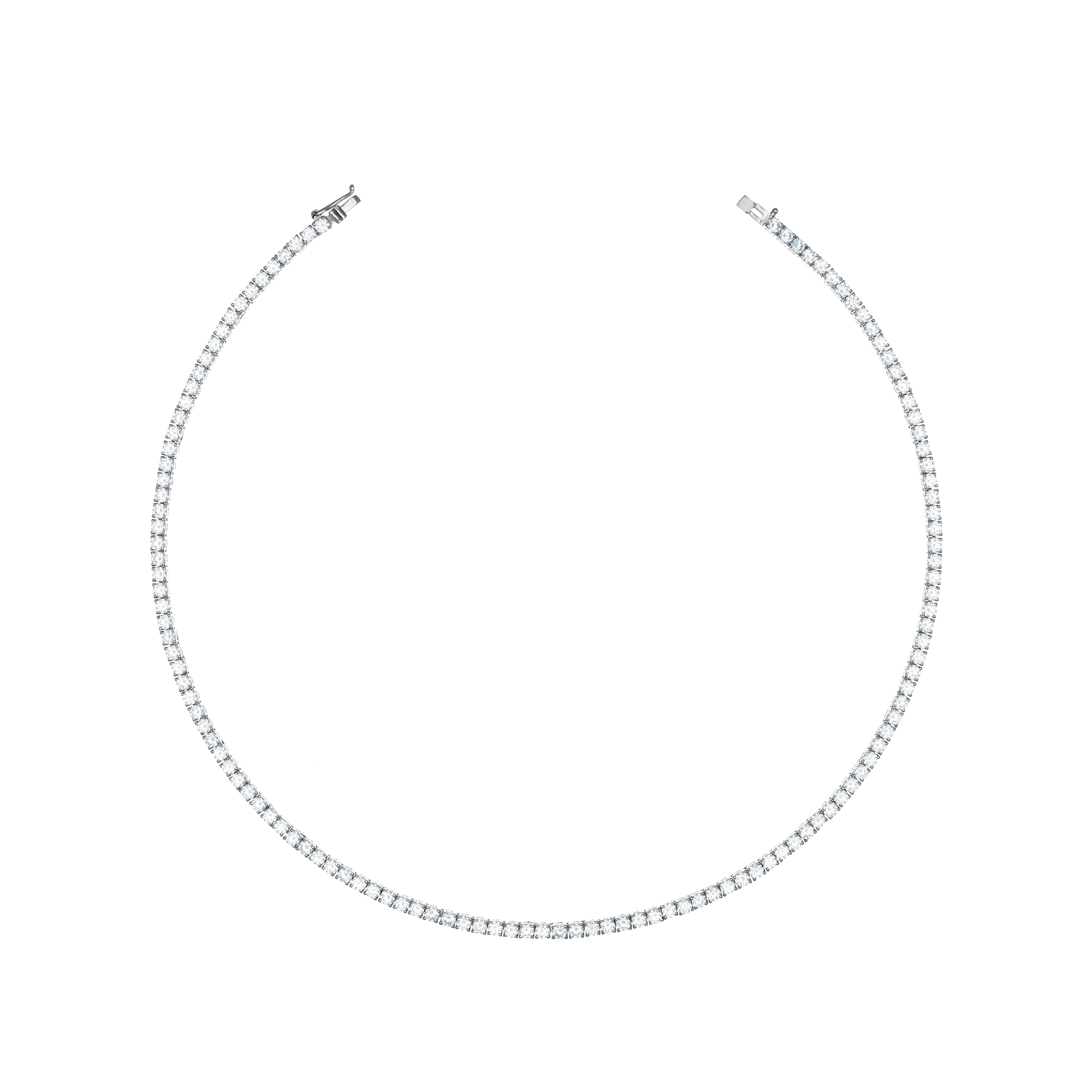 Tennis Necklace With Box Clasp - Silver White - 2.5mm