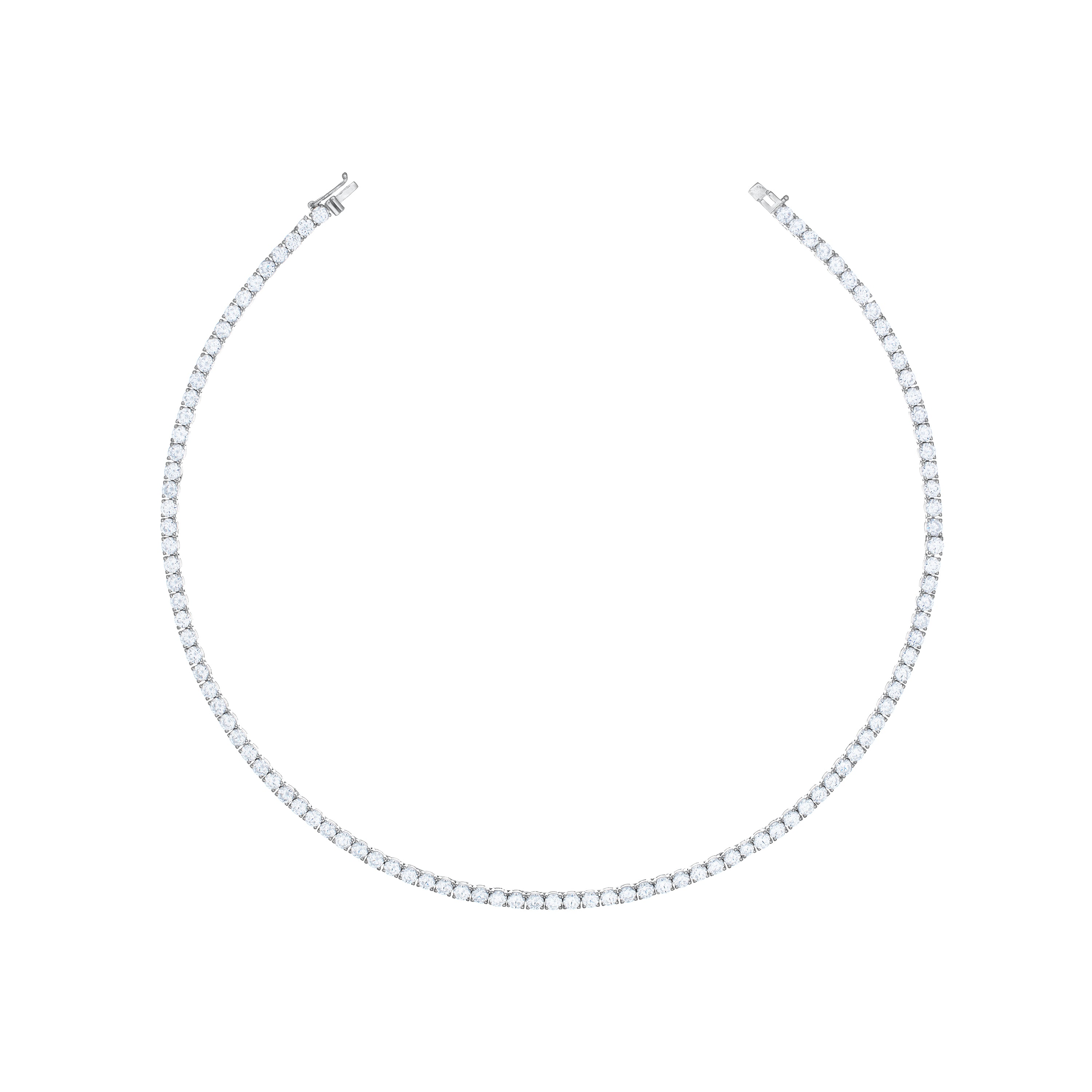 Tennis Necklace With Box Clasp -  Silver White - 3.5mm