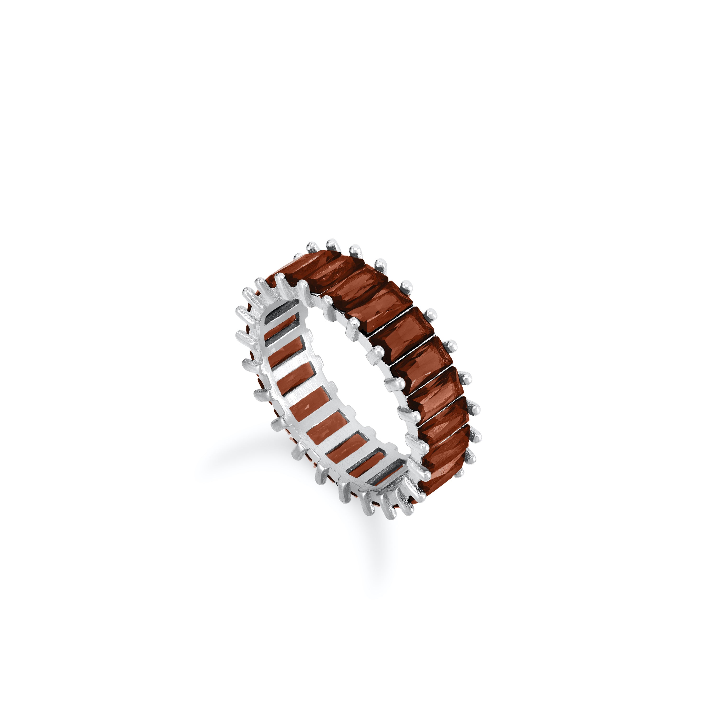 Thin Cut Eternity Baguette Ring - Silver Brown