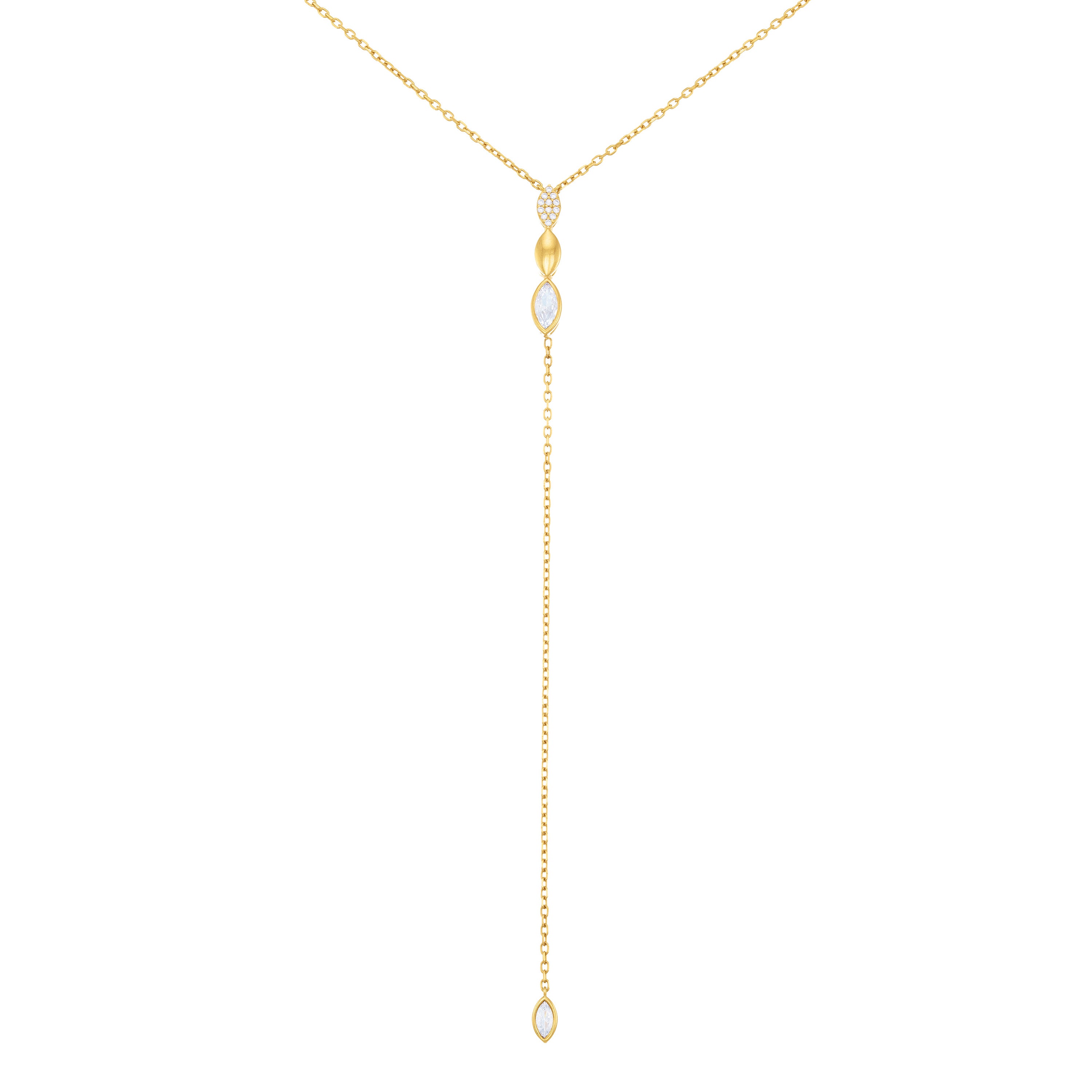 Three Shape Marquise Cz Drop Lariat Necklace - Gold White