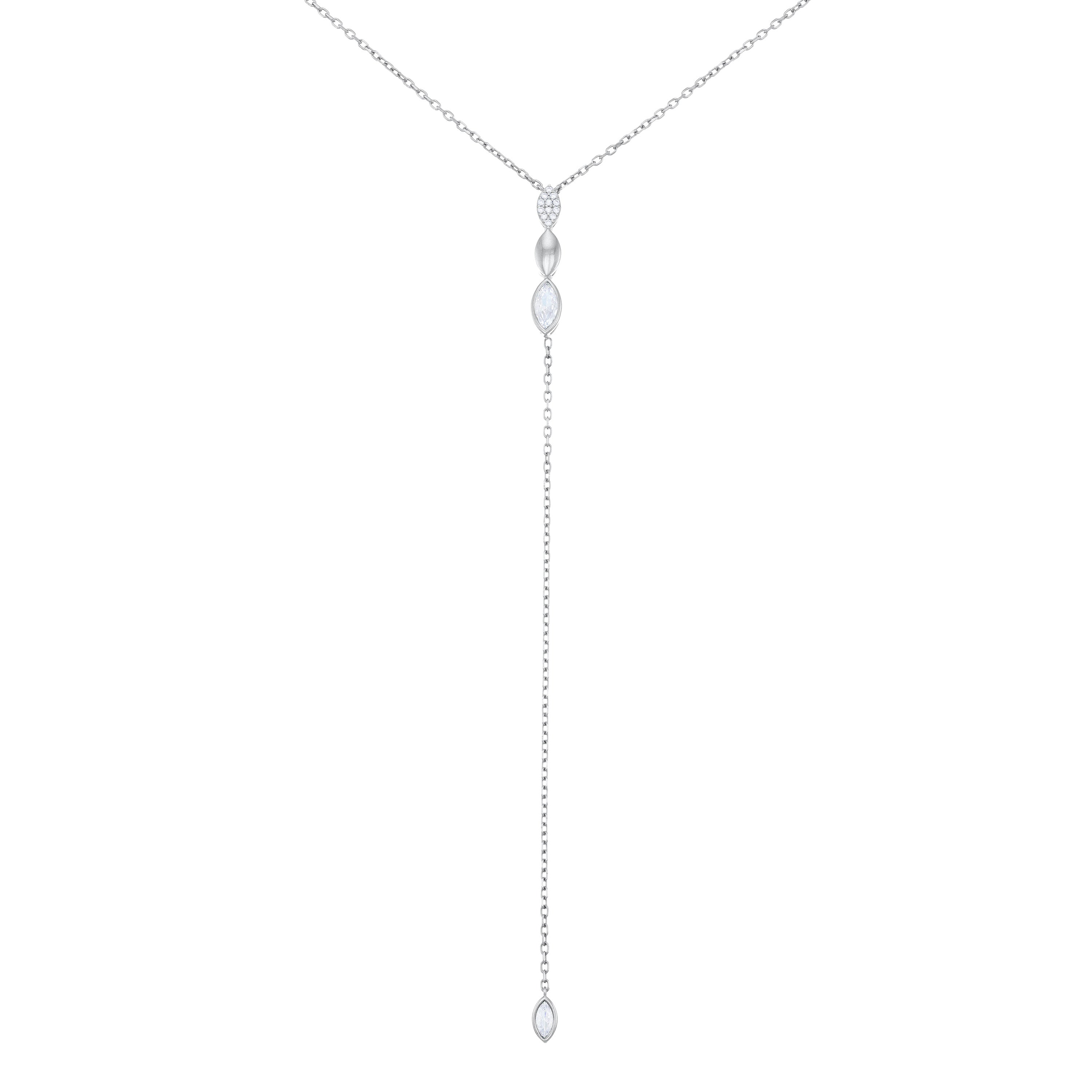Three Shape Marquise Cz Drop Lariat Necklace - Silver White