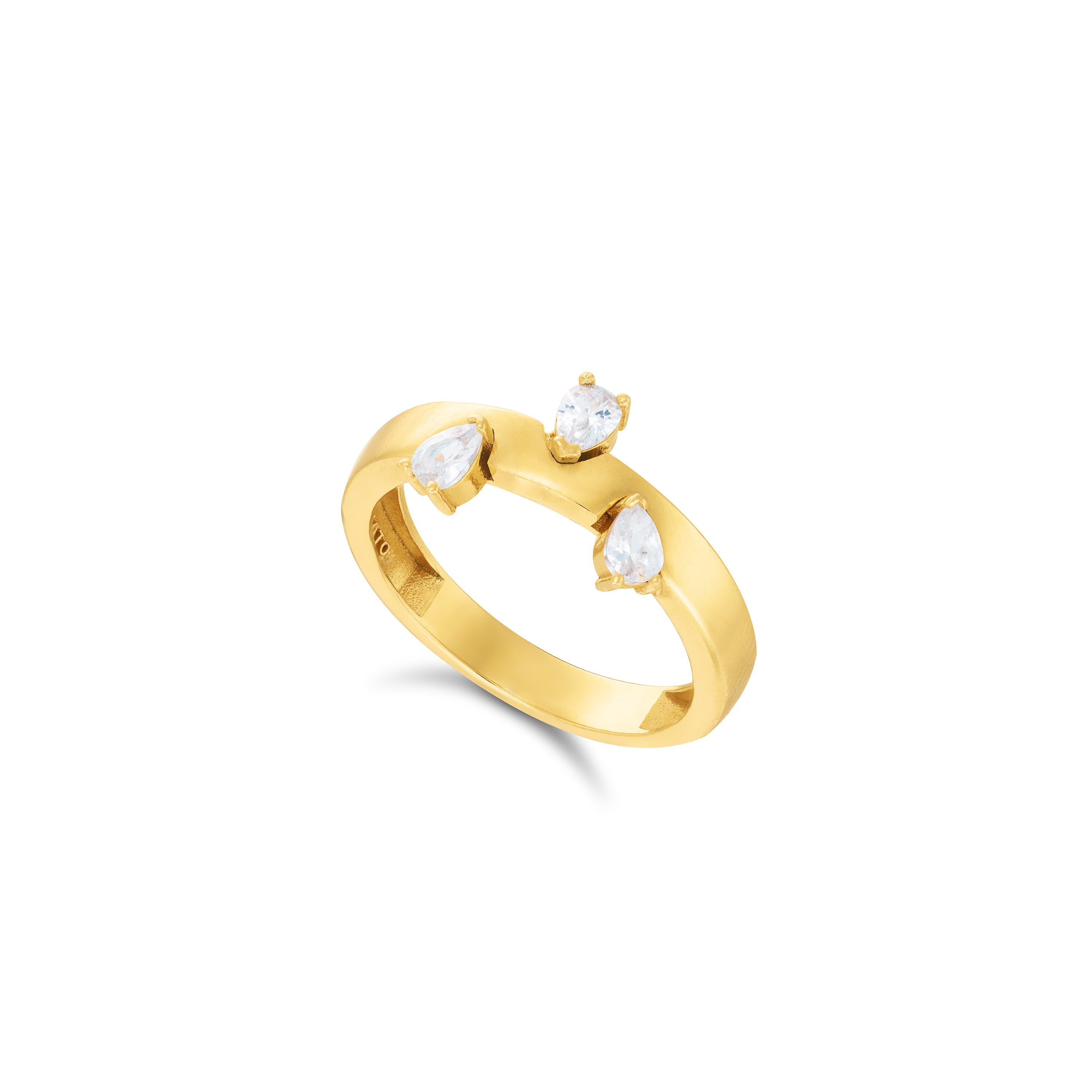 Three Stones Teardrop Bar Ring - Gold White