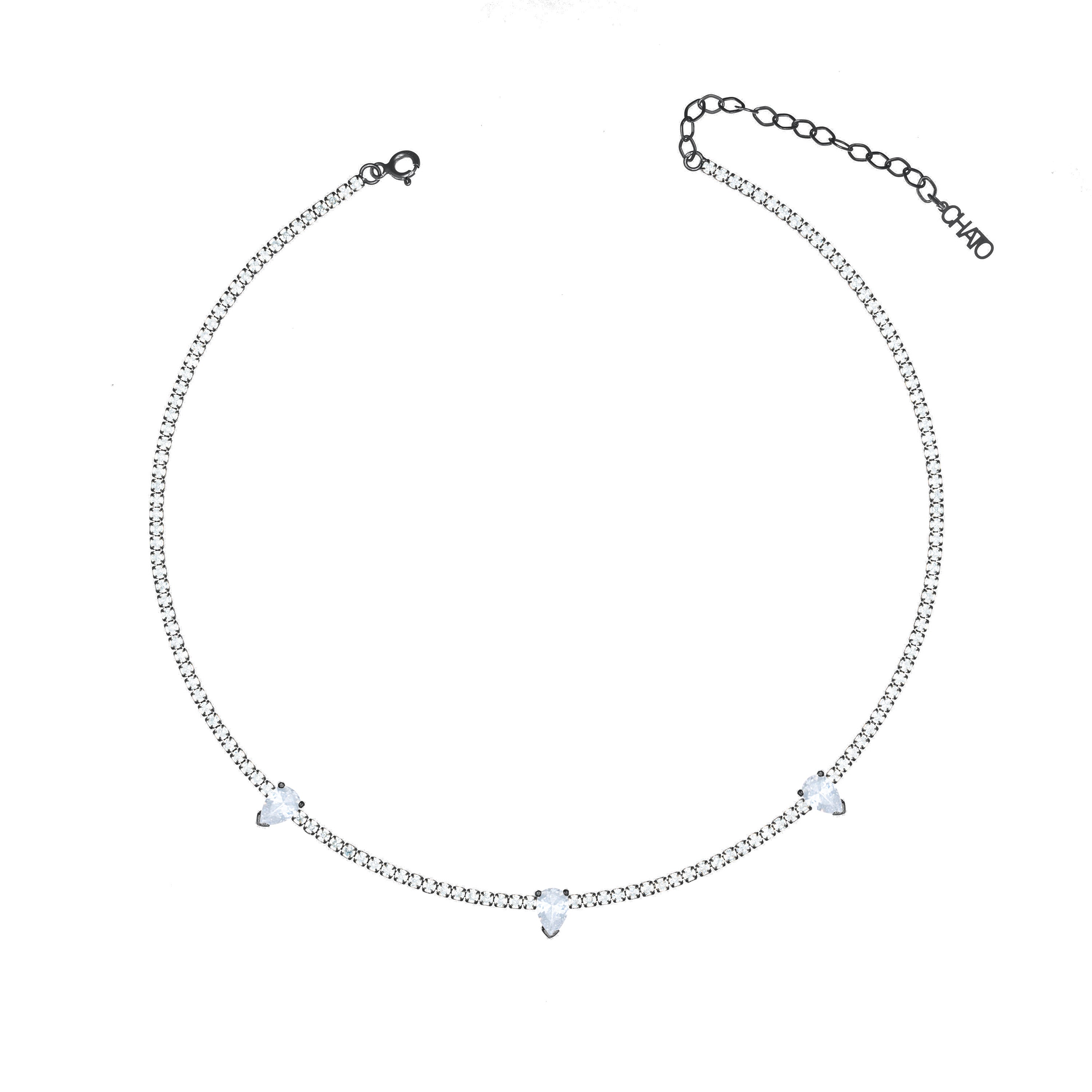 Three Teardrops Tennis Choker - Black Rhodium White