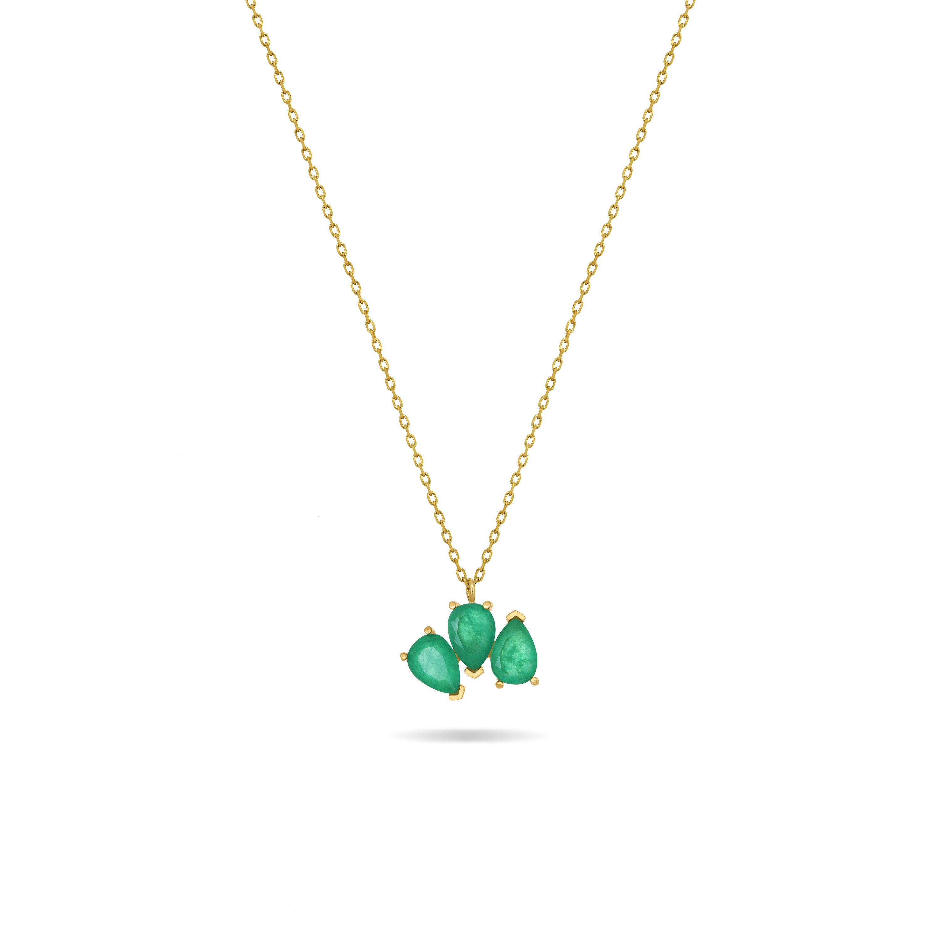 Triple Teardrop Pendant Necklace - Gold Green Matt