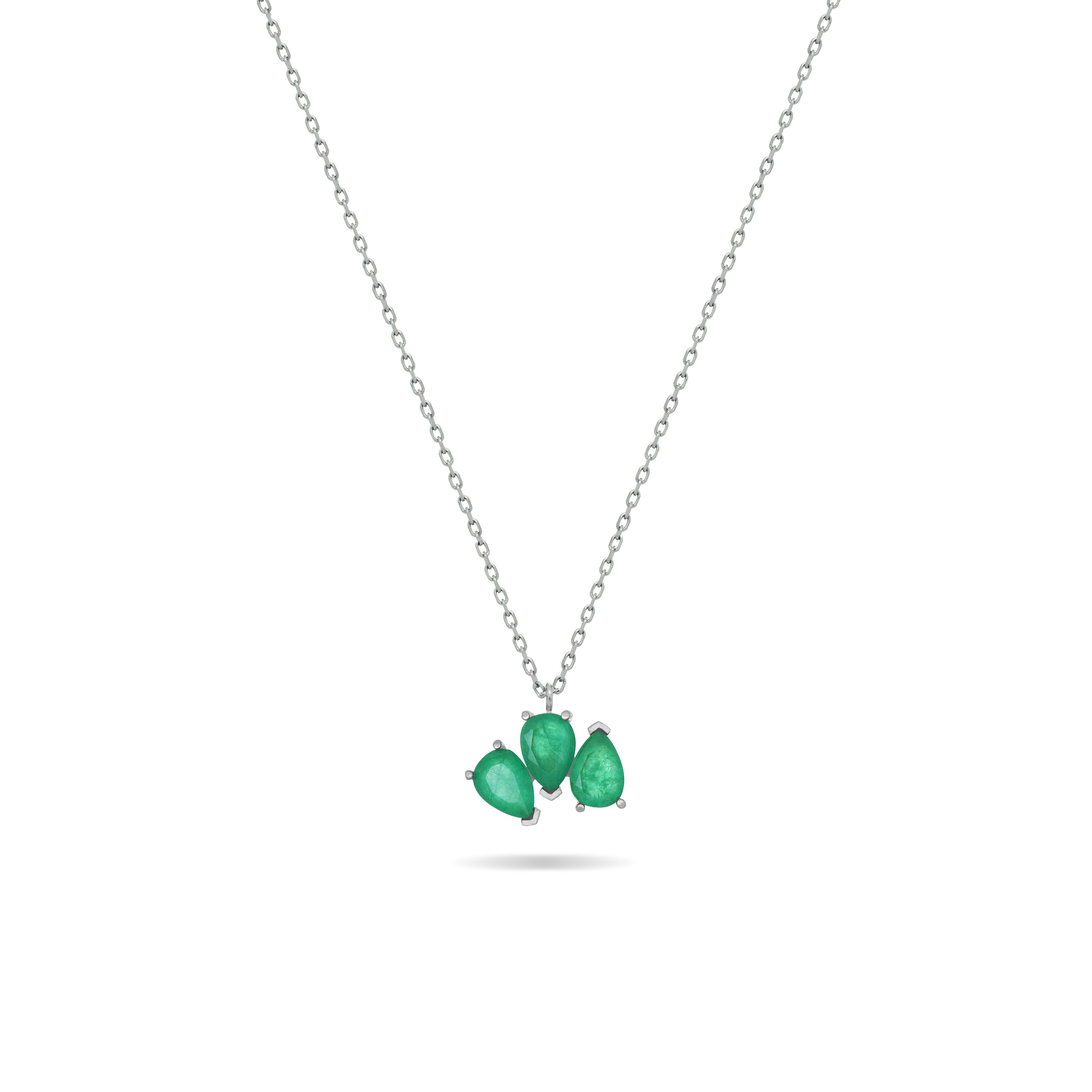 Triple Teardrop Pendant Necklace - Silver Green Matt