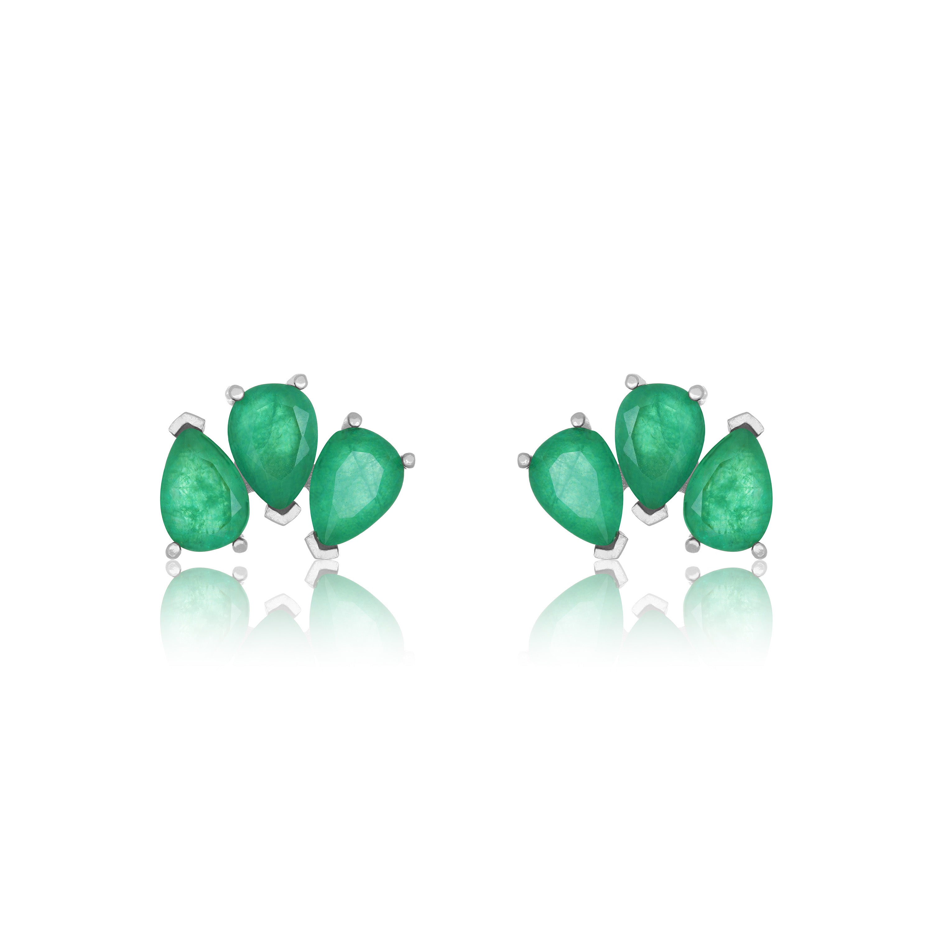 Triple Teardrop Stud Earrings - Silver Green Matt - Big